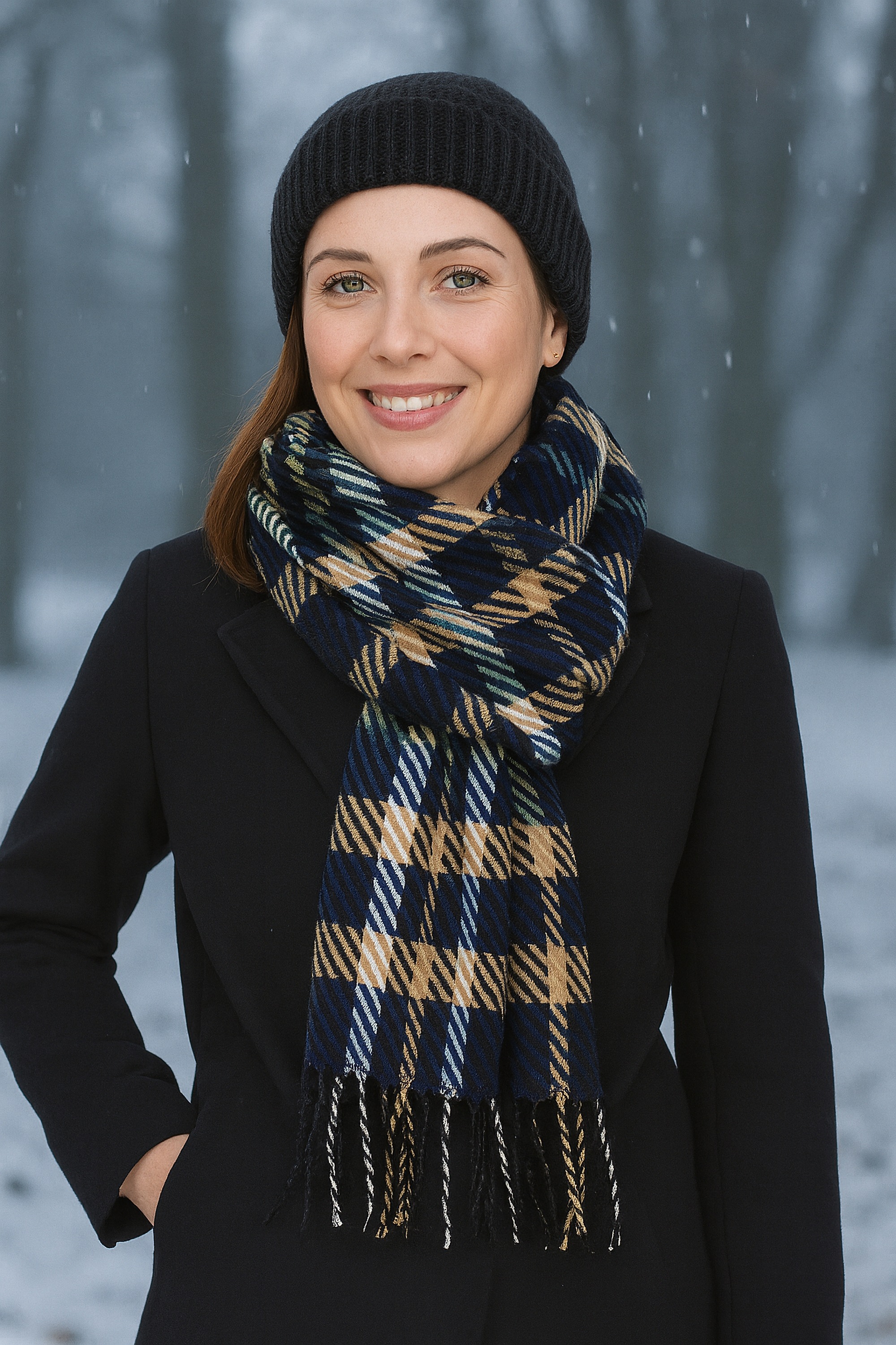 Damen Wollschal "Elegant"blau, Basic, COLLEZIONE ALESSANDRO, kariert, Polyacryl, Modetücher, moderner Karoschal, Made in Italy