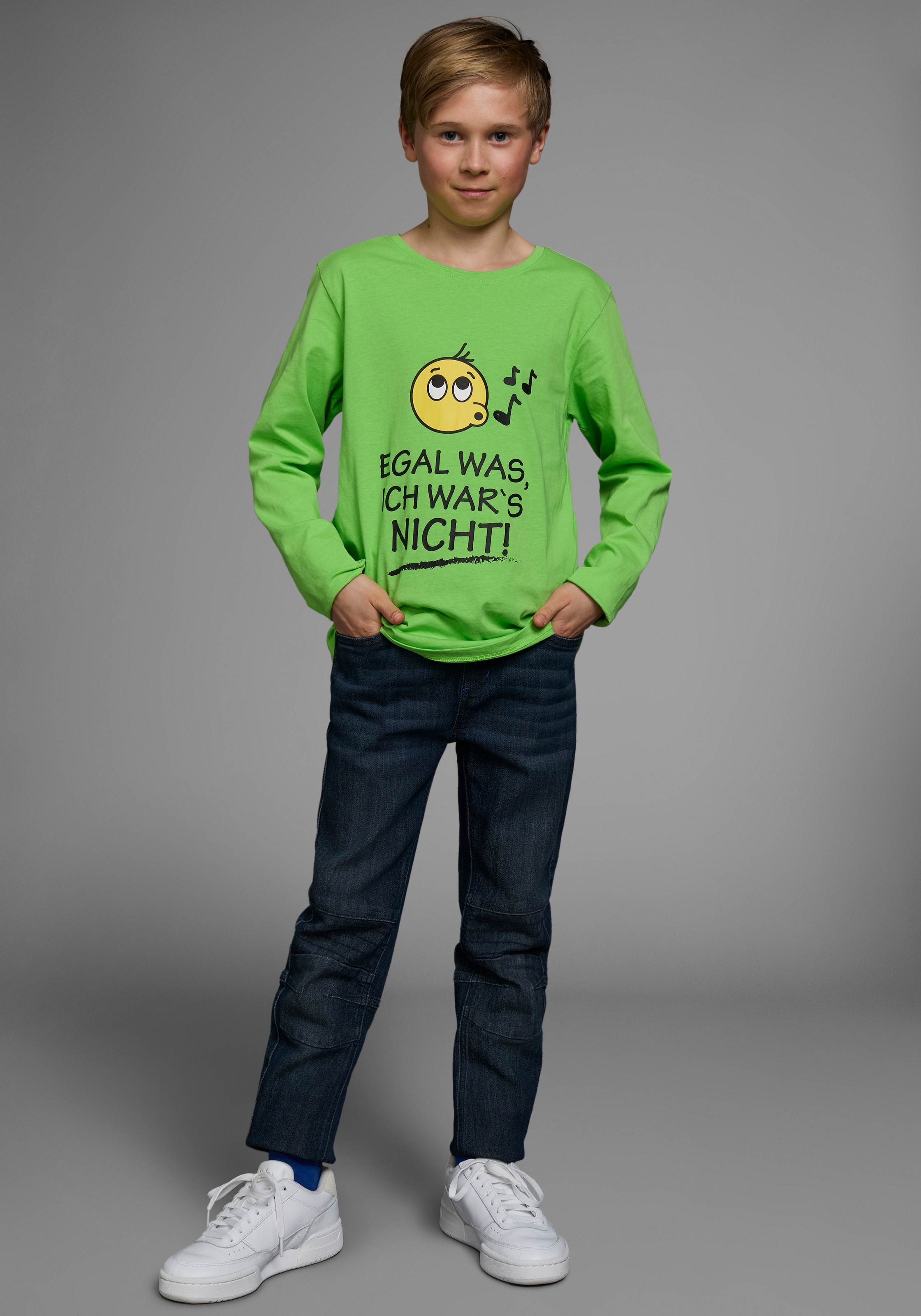 KIDSWORLD Langarmshirt »EGAL WAS, ICH WAR'S NICHT!«, Langarm, Basic-Passform, peppiger Aufdruck, Rundhalsausschnitt