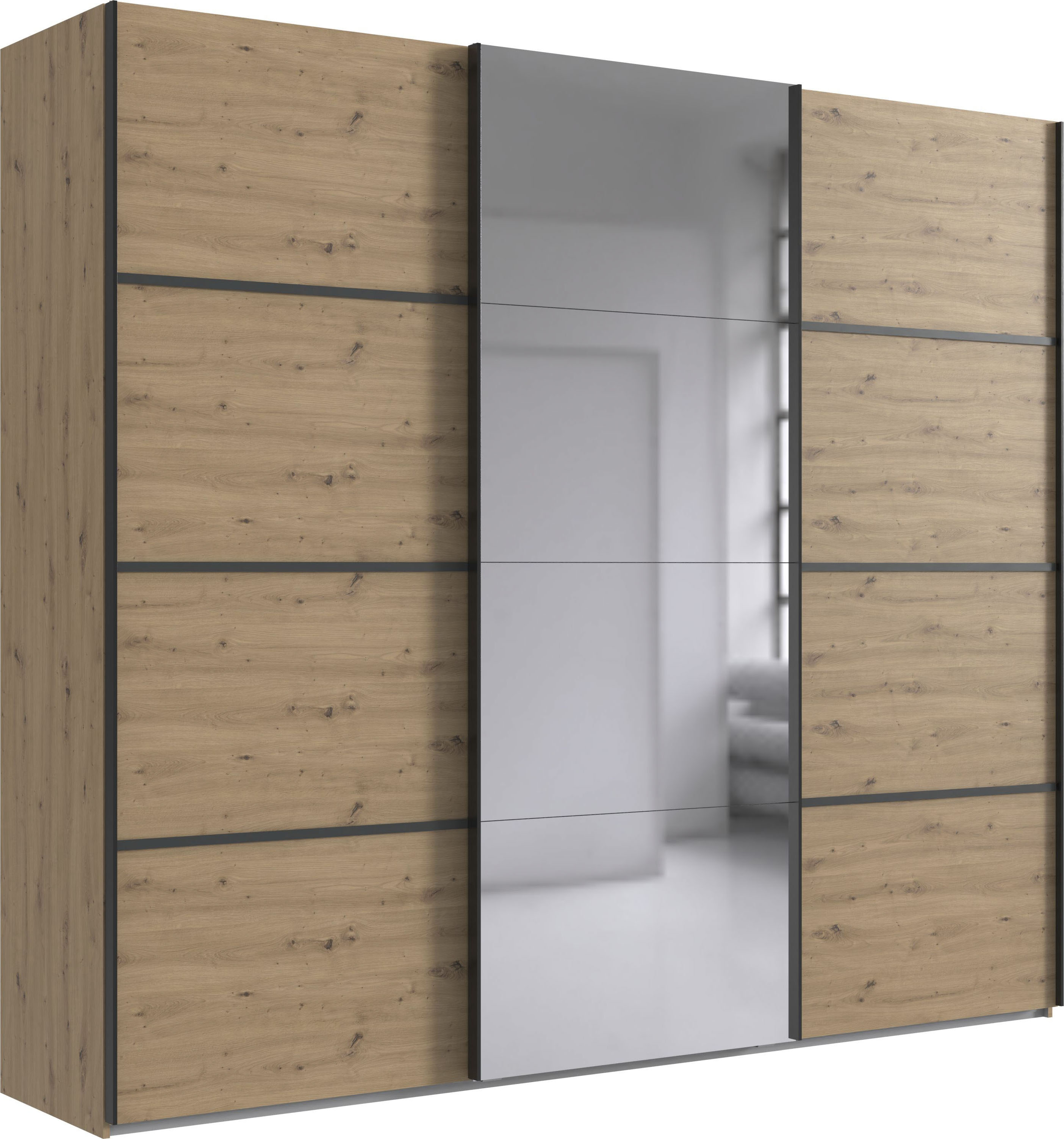Wimex "Jork Kleiderschrank mit Spiegel, schwarze Metallgriffe" Schrank in verschiedenen Größen und Innenausstattungsvarianten