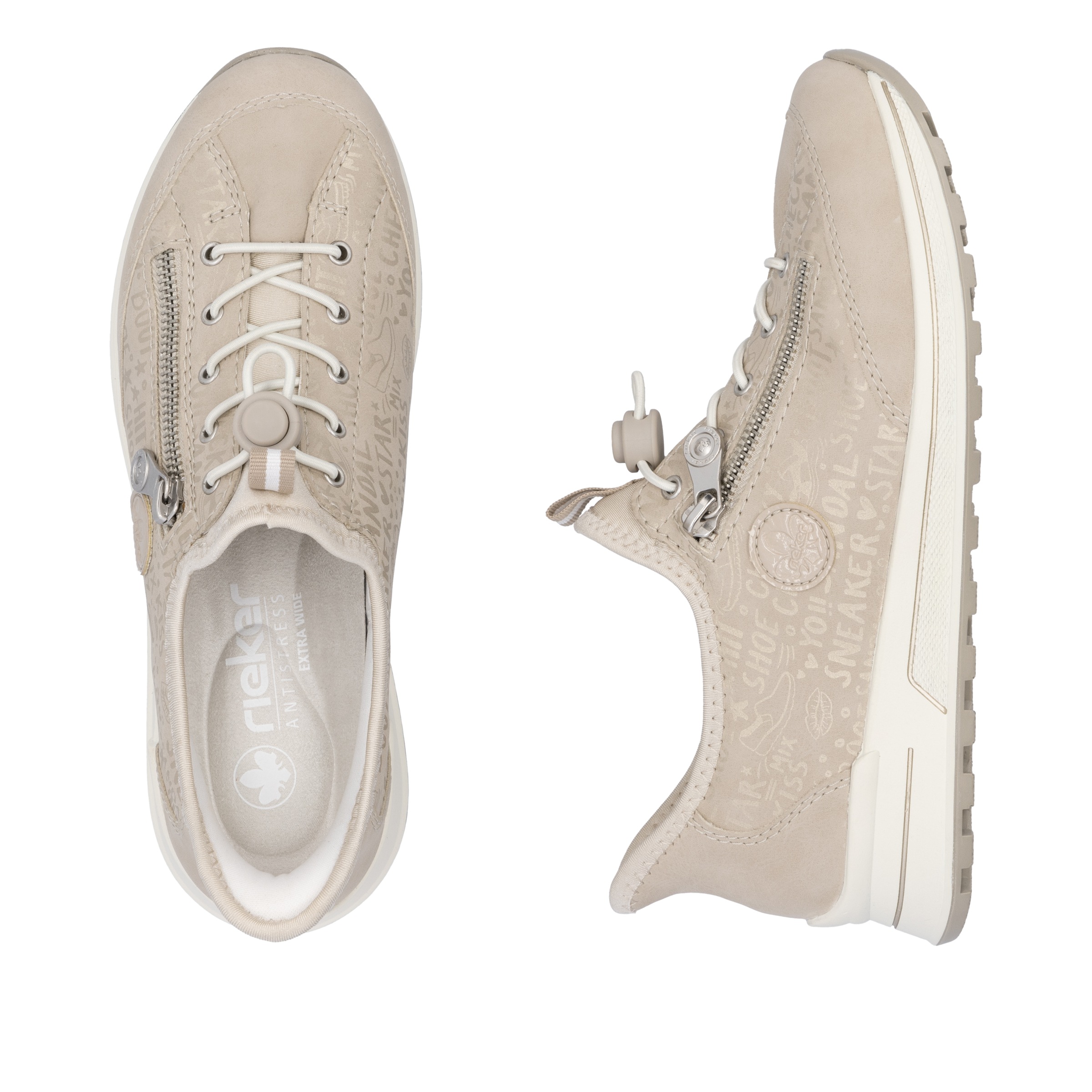Rieker Slip-On Sneaker, Schlupfschuh, Freizeitschuh, Halbschuh mit Lettering-Print