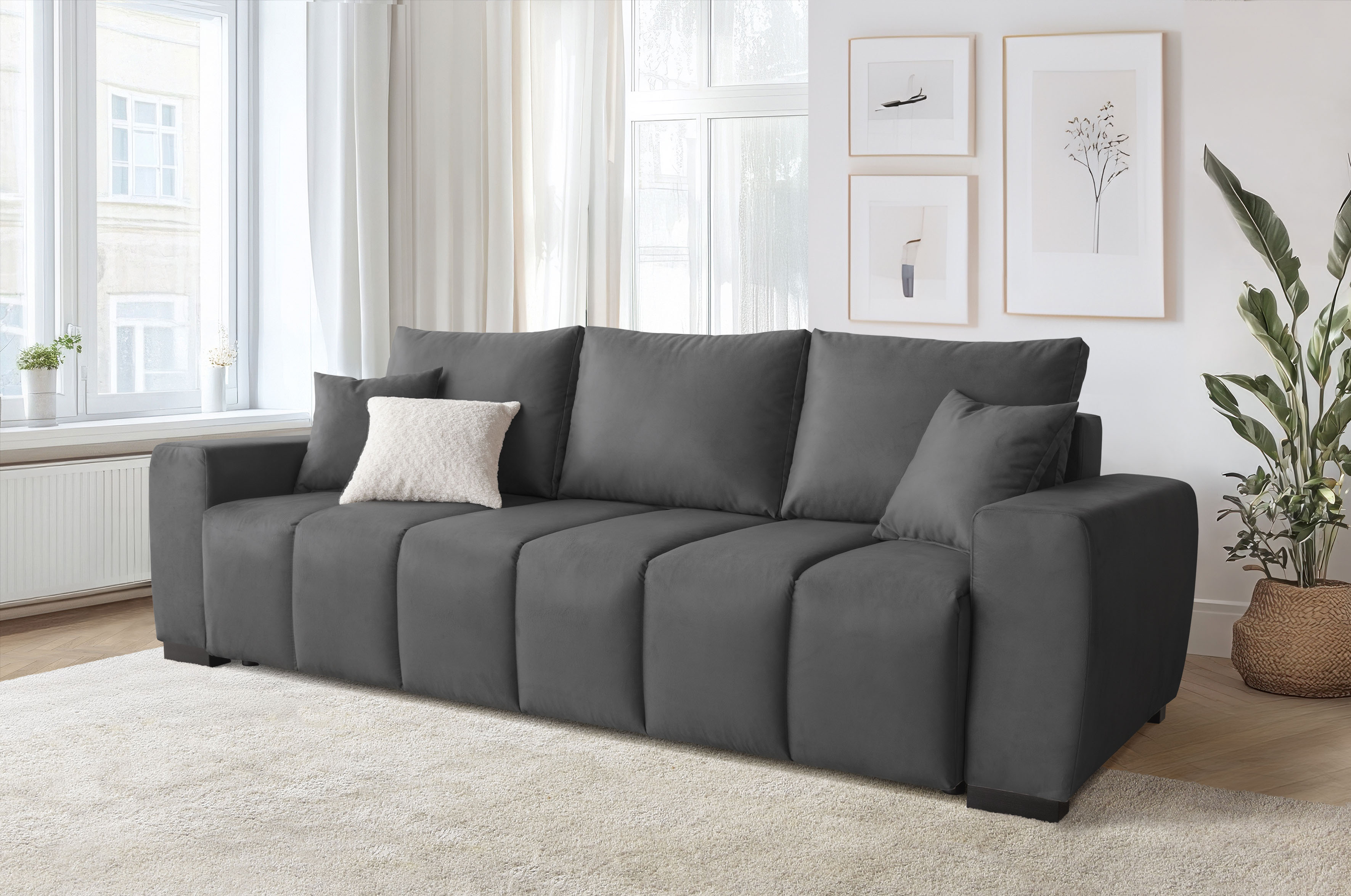 Home affaire "Bello, B: 239 cm, Liegefl. 142x194 cm" Schlaffunktion, Bettkasten & 2 Zierkissen, Federkern