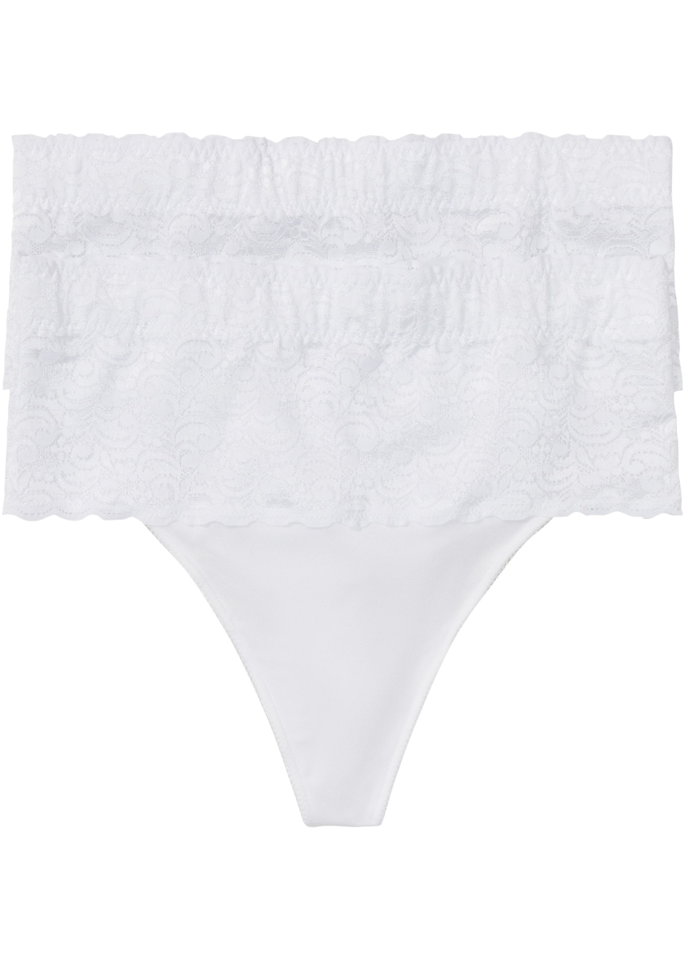 bonprix String Packung, 2 Stk. mit breitem Spitzenbund, elastisches Material, figurbetonte Passform