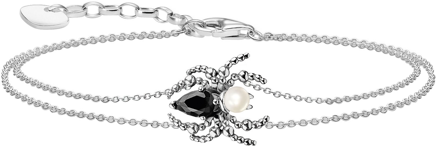 Armband THOMAS SABO "Spider Romance Armband, Spinnen-Design" Gr. 19, schwarz-weiß (silberfarben, schwarz, weiß, schwarz), Armbänder, Damen, 19, Perlen Silber 925 (recycelt), Perlen, Silber 925 (recycelt), Armband, mit Zirkonia (synth.) - mit Süßwasserzuch