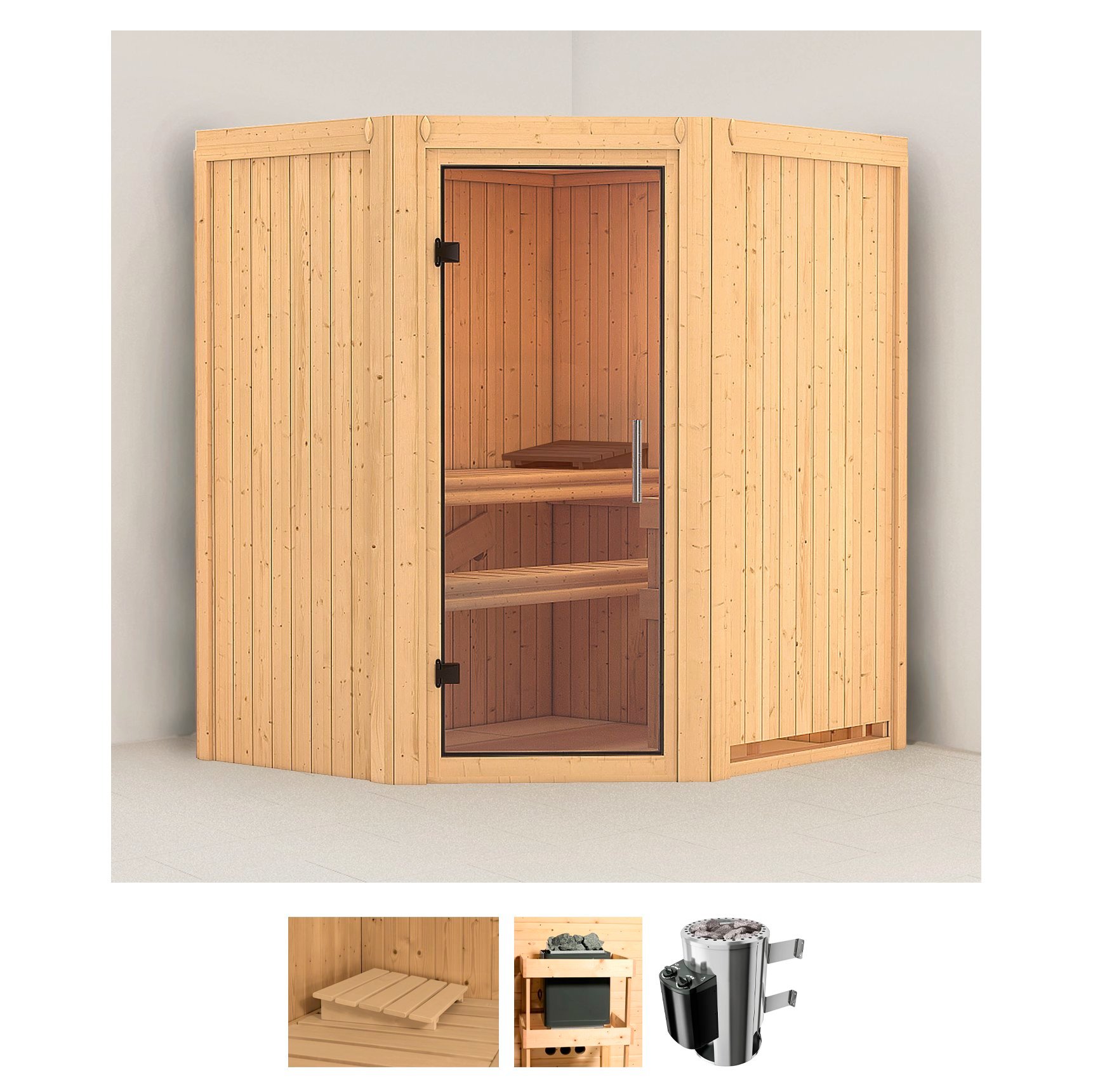 Karibu "Tomke" Set, Ofen 3,6 kW intgr. Strg