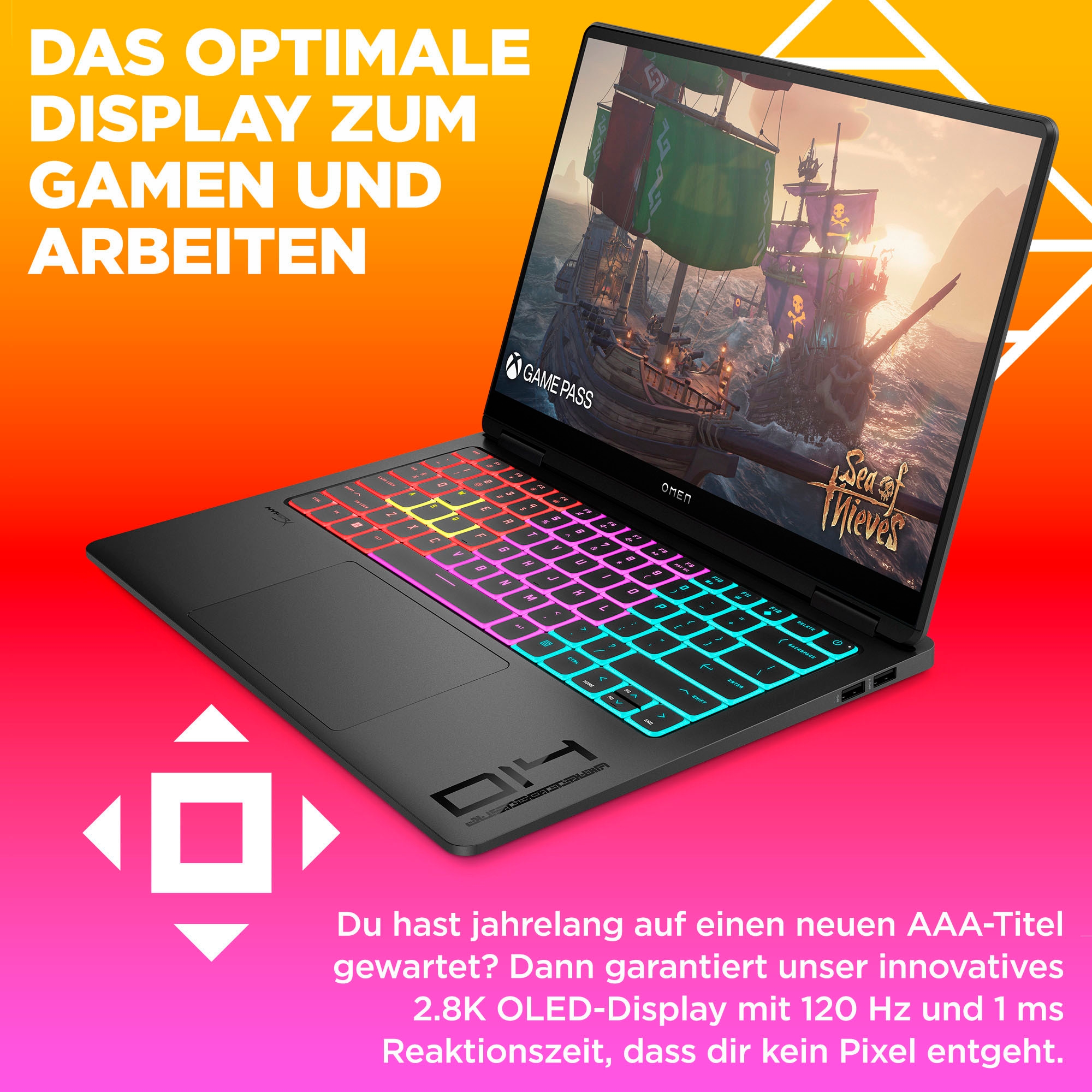 HP Gaming-Notebook »14-fb1095ng«, 35,6 cm, / 14 Zoll, Intel, Core Ultra 9, GeForce RTX 5070, 1000 GB SSD
