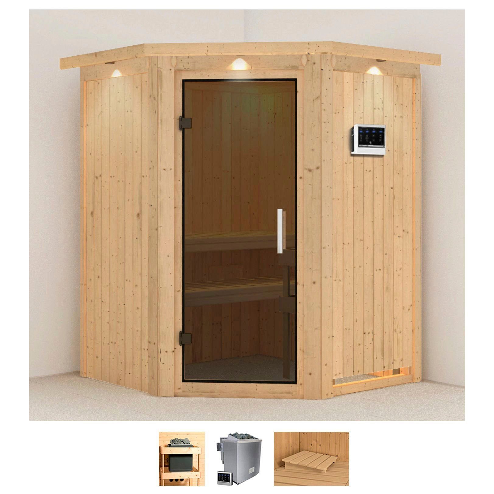 KARIBU Sauna "Larin", Bio-Kombiofen, externe Steuerung, 9 kW, beige, Saunen, 9 KW-Bio-Ofen mit externer Steuerung