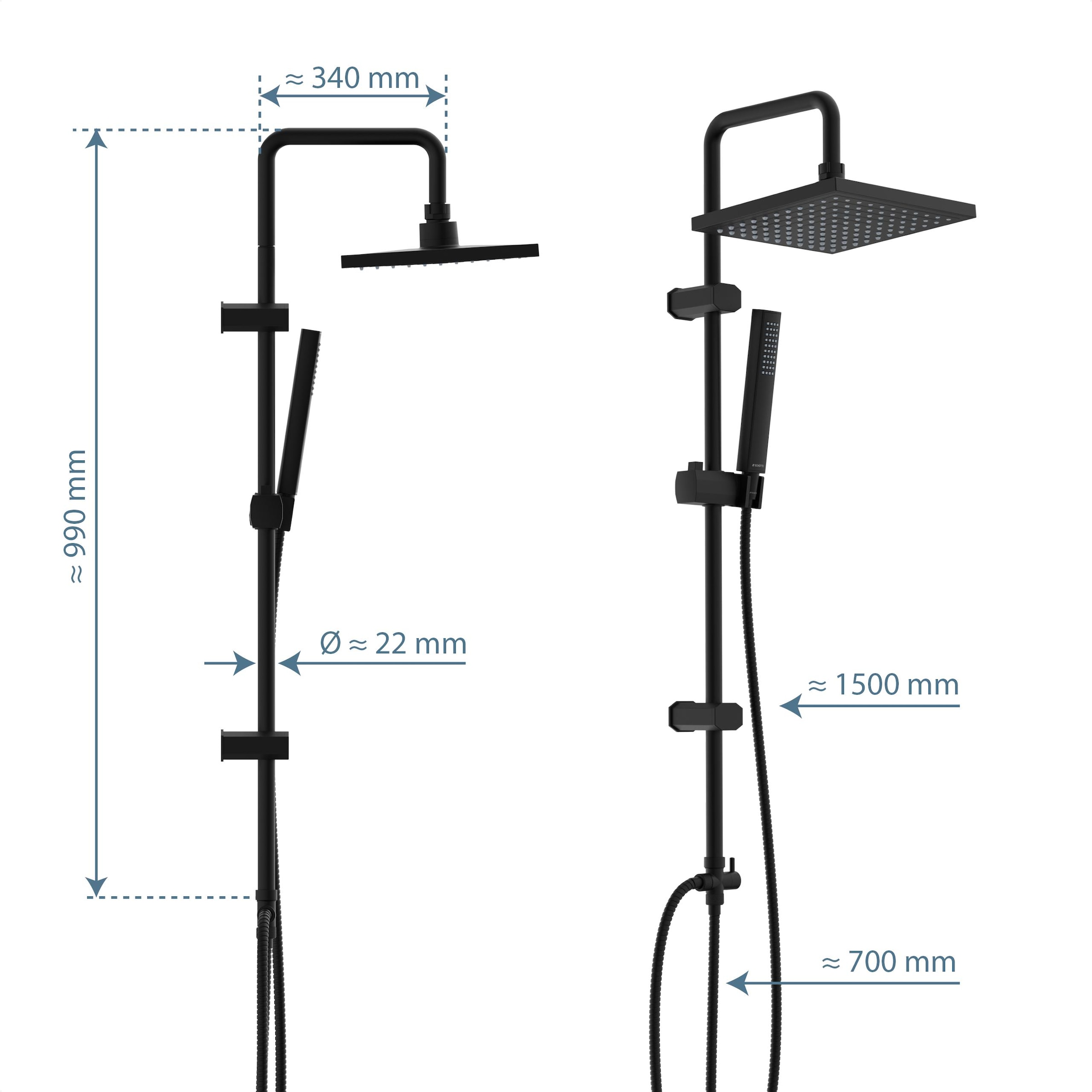 Schütte Duschsystem »TOKYO Überkopfbrause-Set, Schwarz matt«, (10 tlg.), matt schwarz