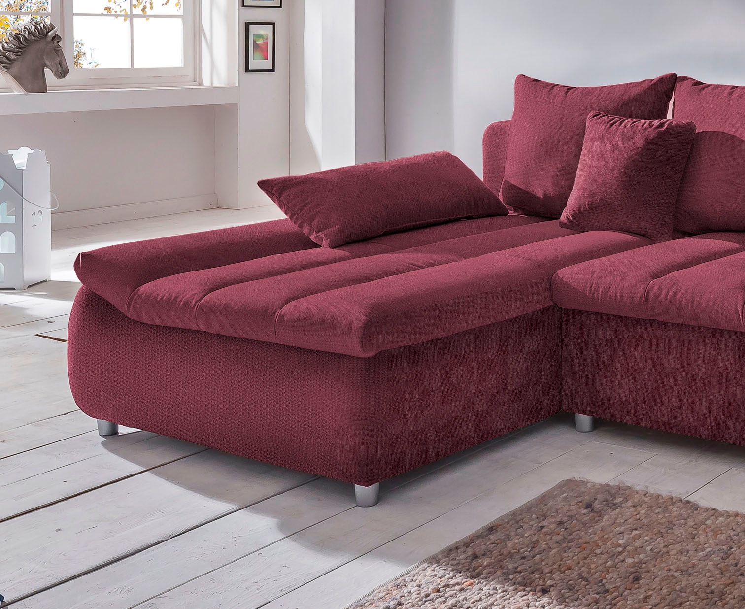 INOSIGN Ecksofa »Imola elegant und bequem, aktuelle Steppung im Sitz, L-Form«, wahlweise mit Bettfunktion