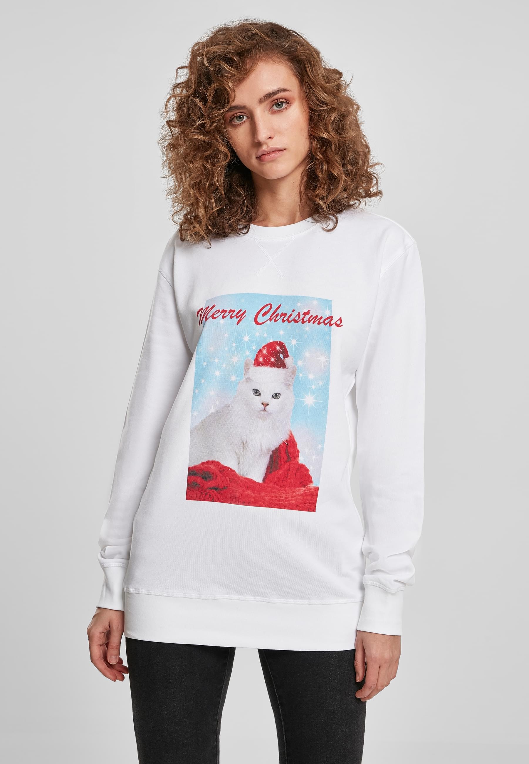 MisterTee Sweater »MisterTee Damen Ladies Merry Christmas Cat Crewneck«, (1 tlg.)
