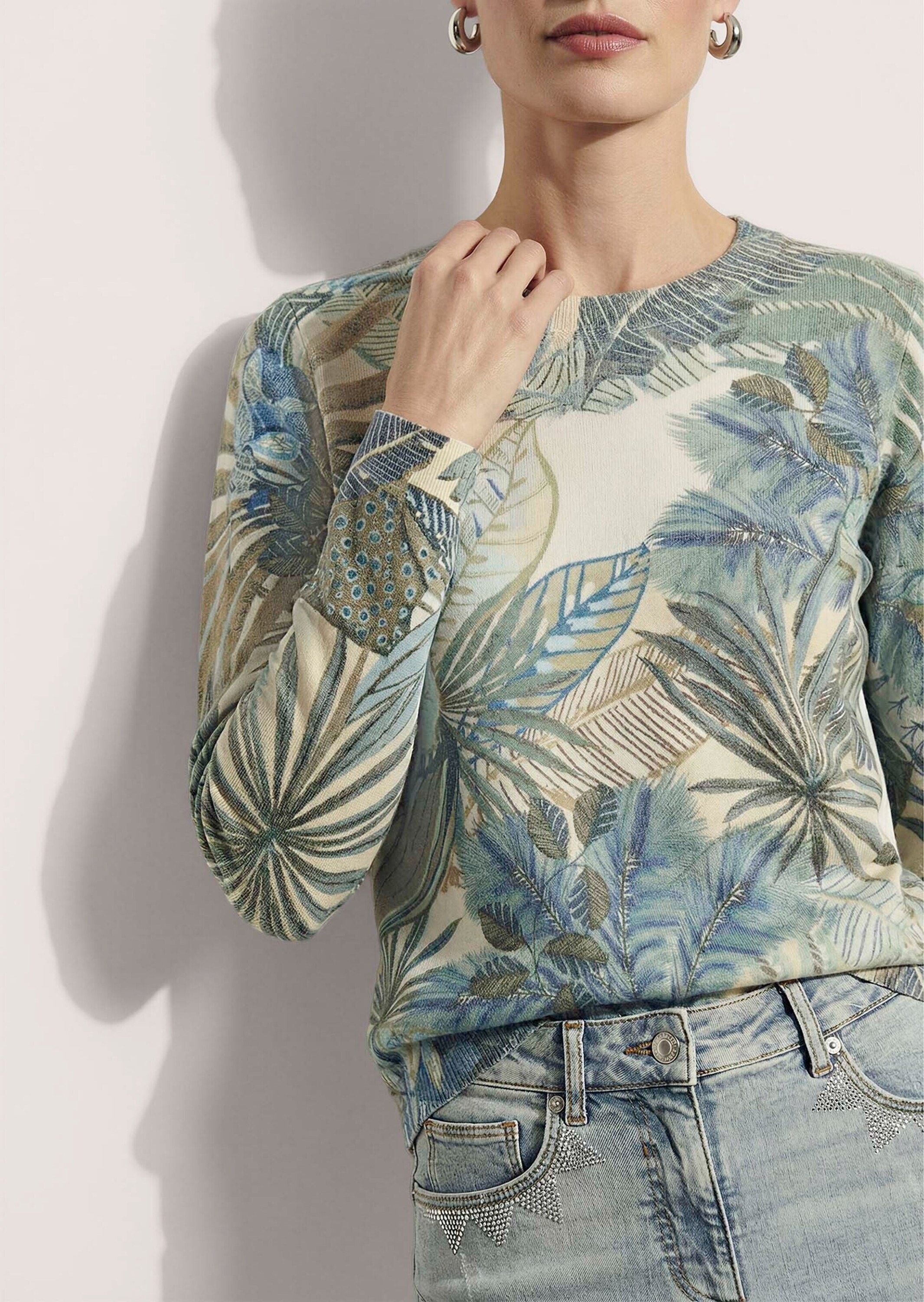 MADELEINE Longpullover »Pullover Strickpullover mit botanischem Print«