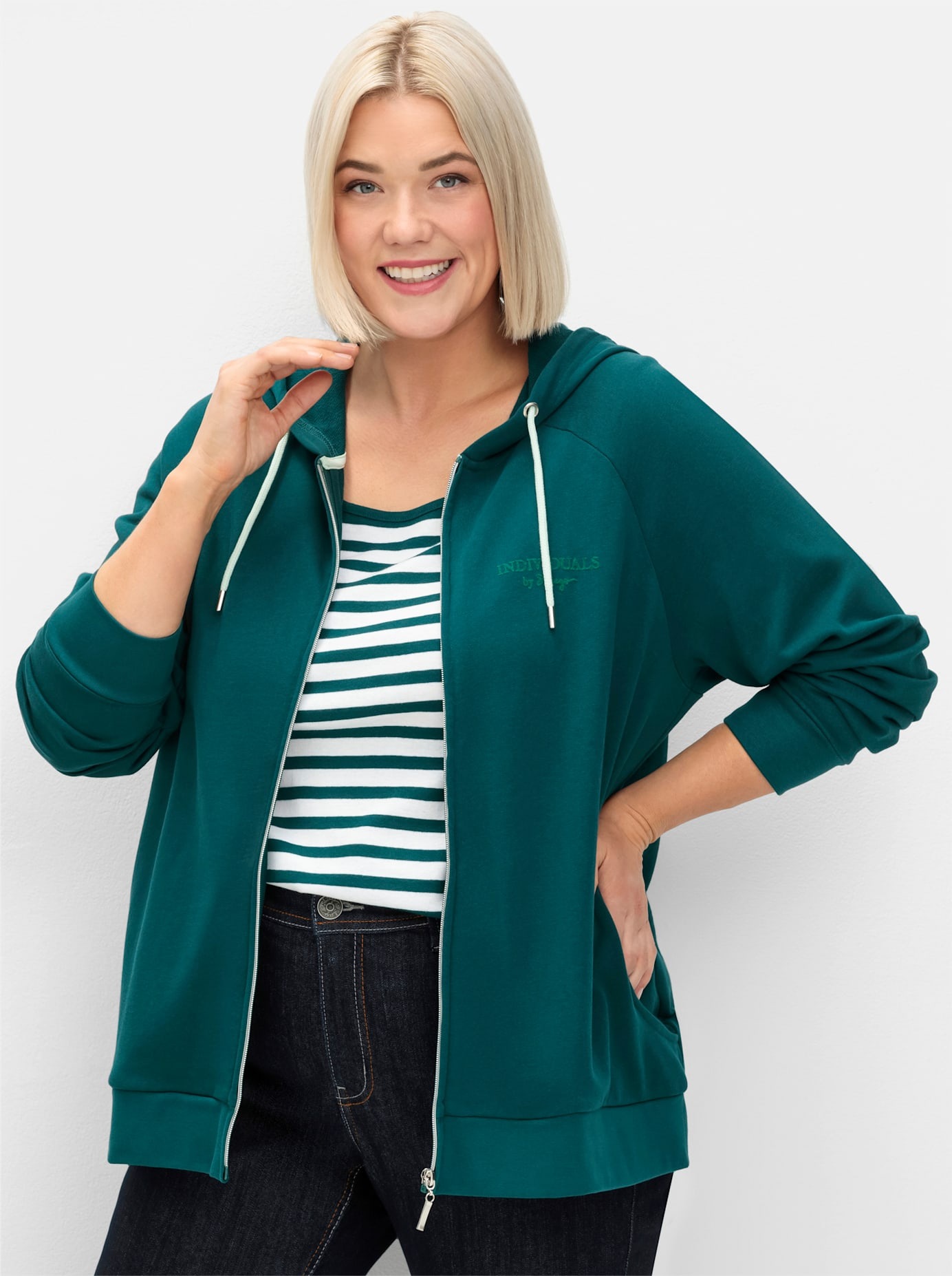 Sheego Shirtjacke "Kapuzensweatjacke", (1 tlg.) günstig online kaufen