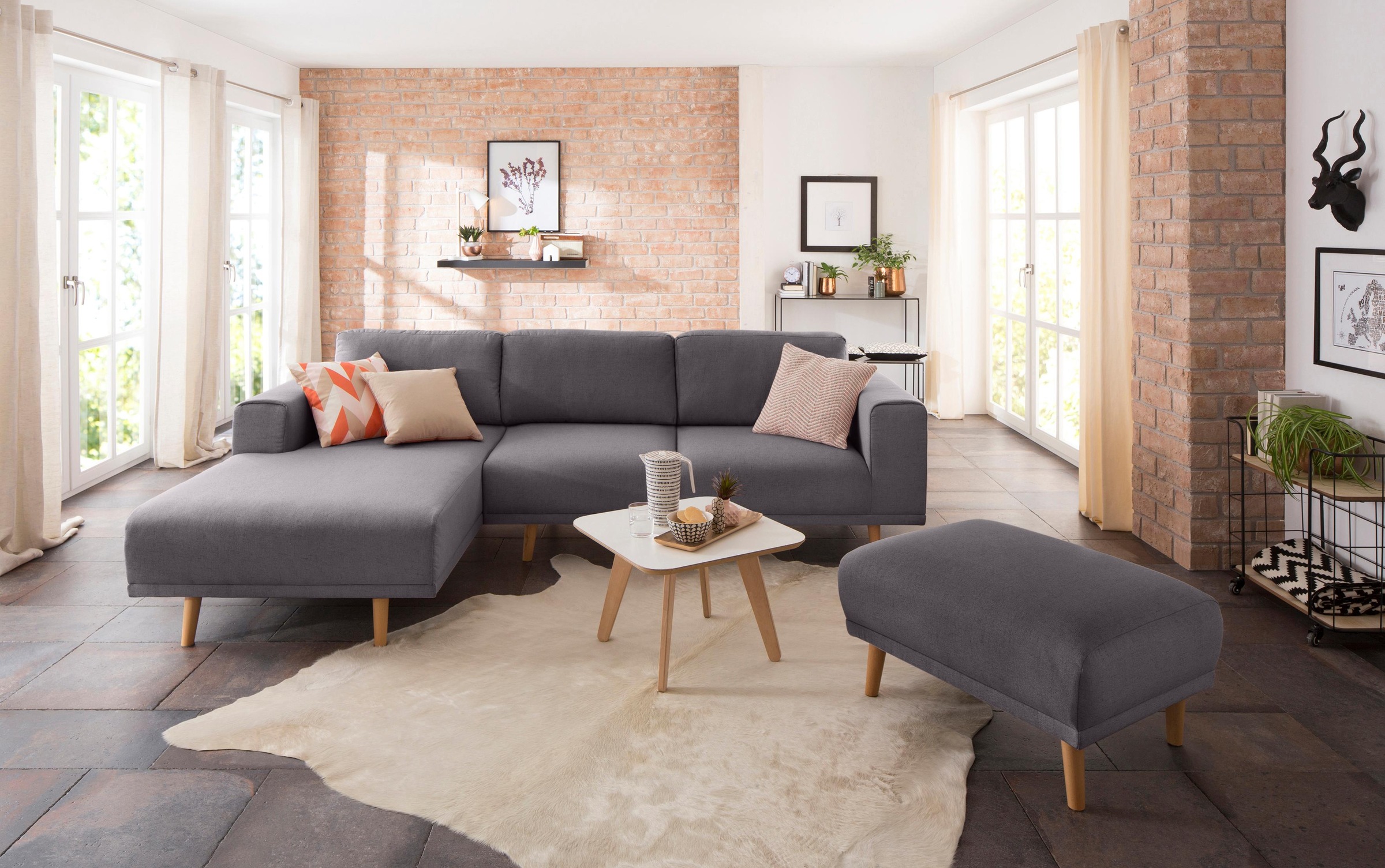 Home affaire Ecksofa »Lasse L-Form«, im scandinavischen Stil mit Holzfüßen