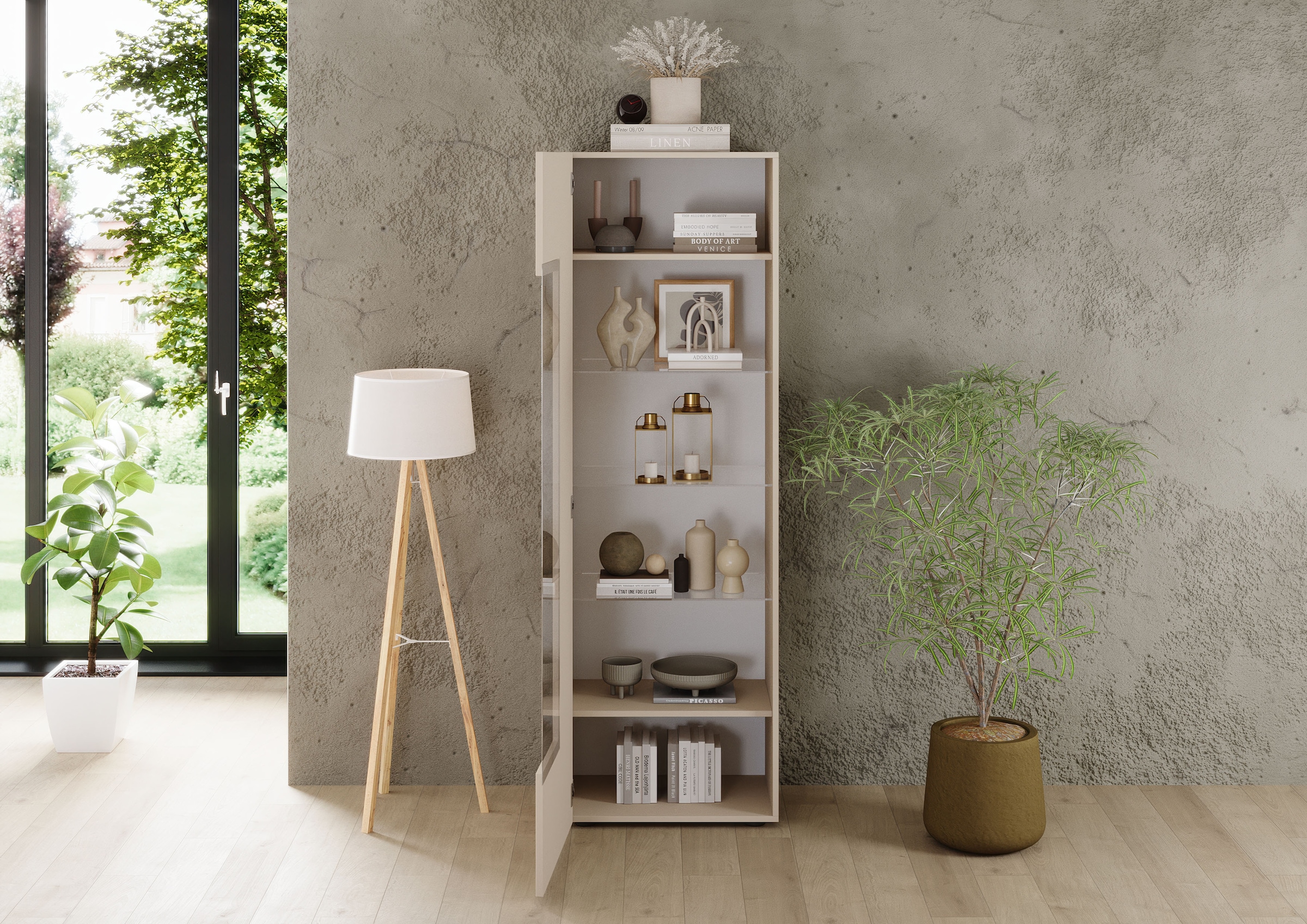 INOSIGN Vitrine »Country Höhe 187 cm, Hochschrank mit 1 Tür, Anrichte, Standvitrine«, geriffelte Front, modern u. elegant, viel Stauraum