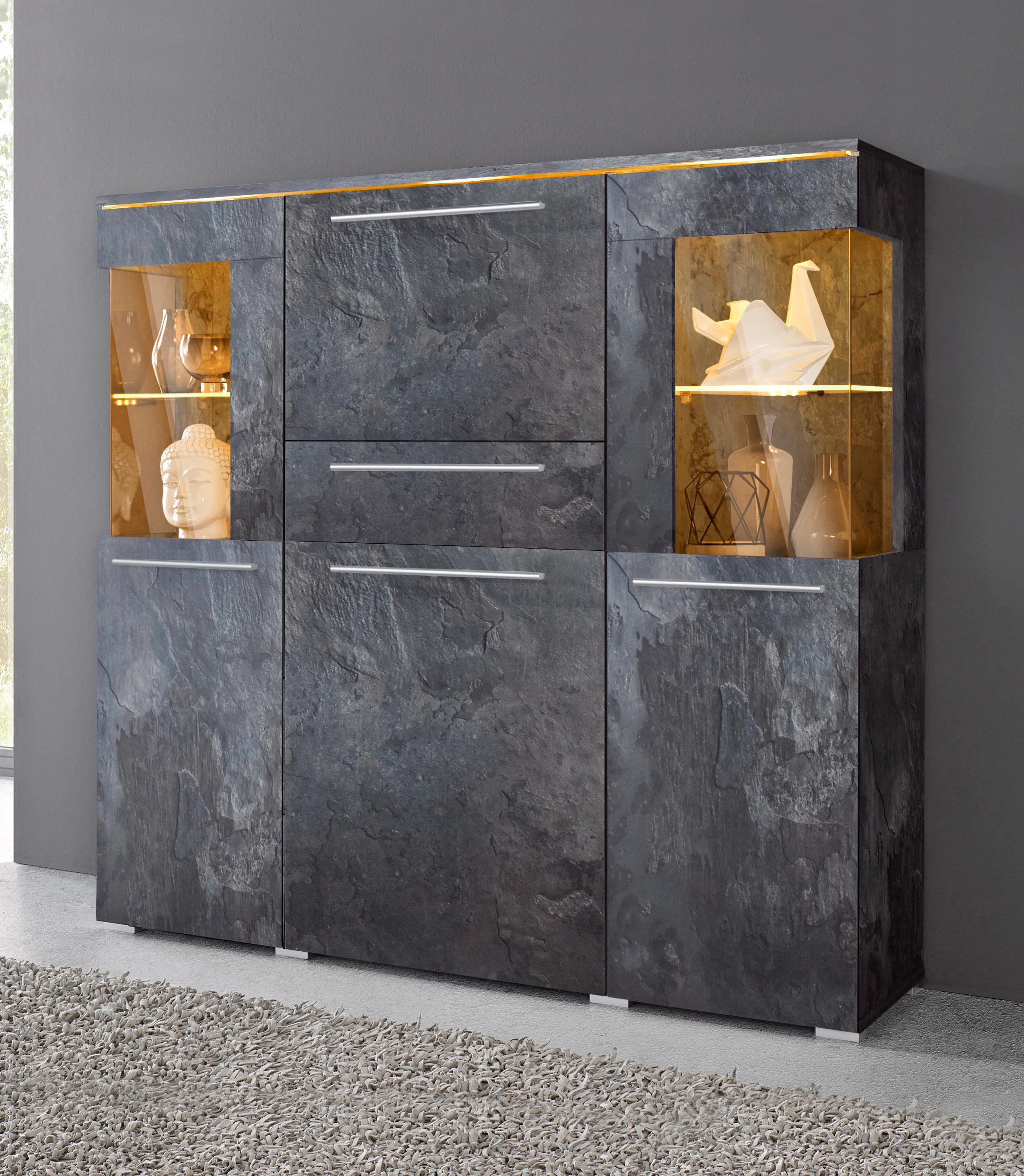 Thumbnail - OTTO home Highboard "India,Breite 130cm, stilvolle Hochkommode 3Türen, Klappe und Schublade" Hochschrank viel Stauraum, ...