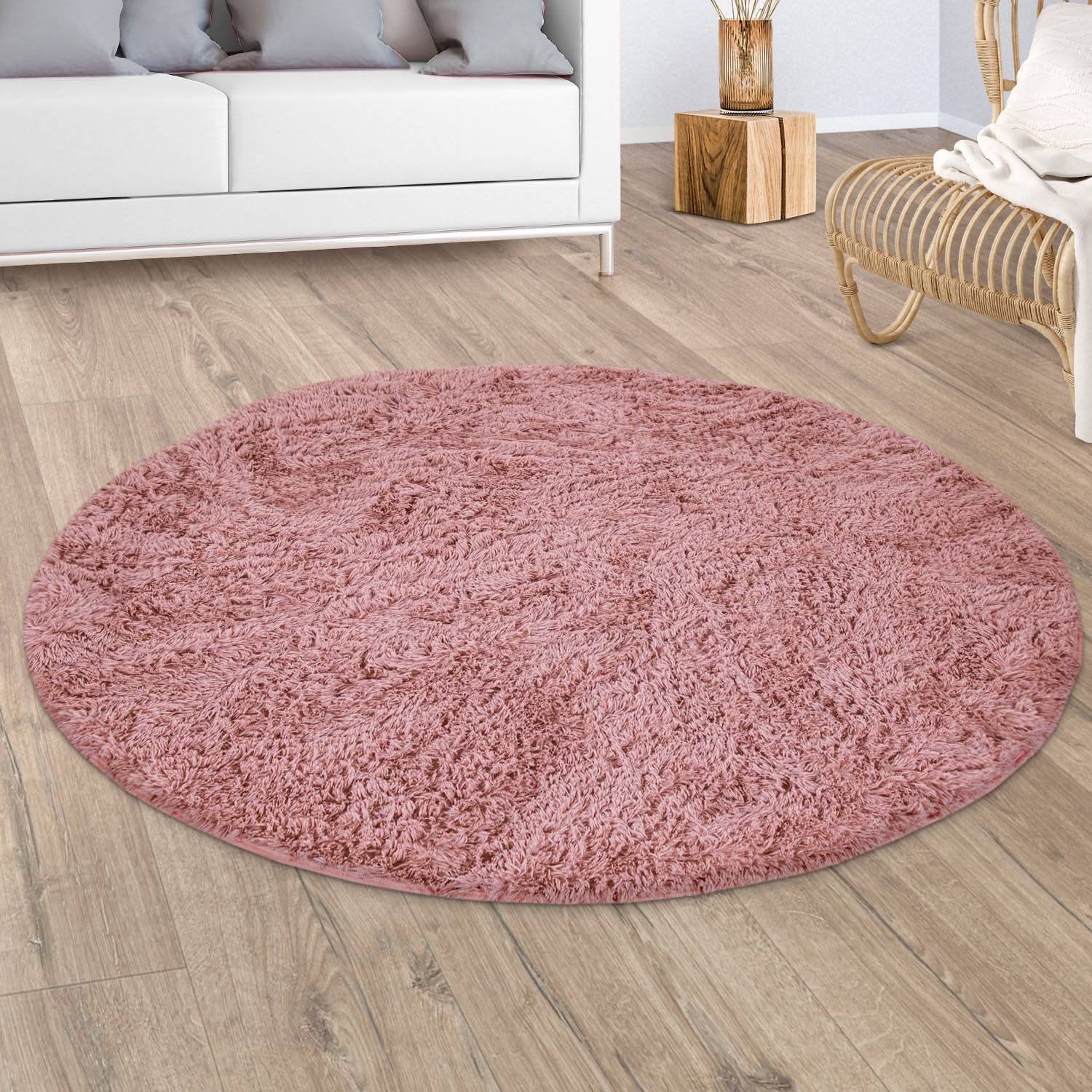 Paco Home Hochflor-Teppich "Silky 591" rund 37 mm Höhe Uni-Farben, besonders weich und kuschelig, Wohnzimmer