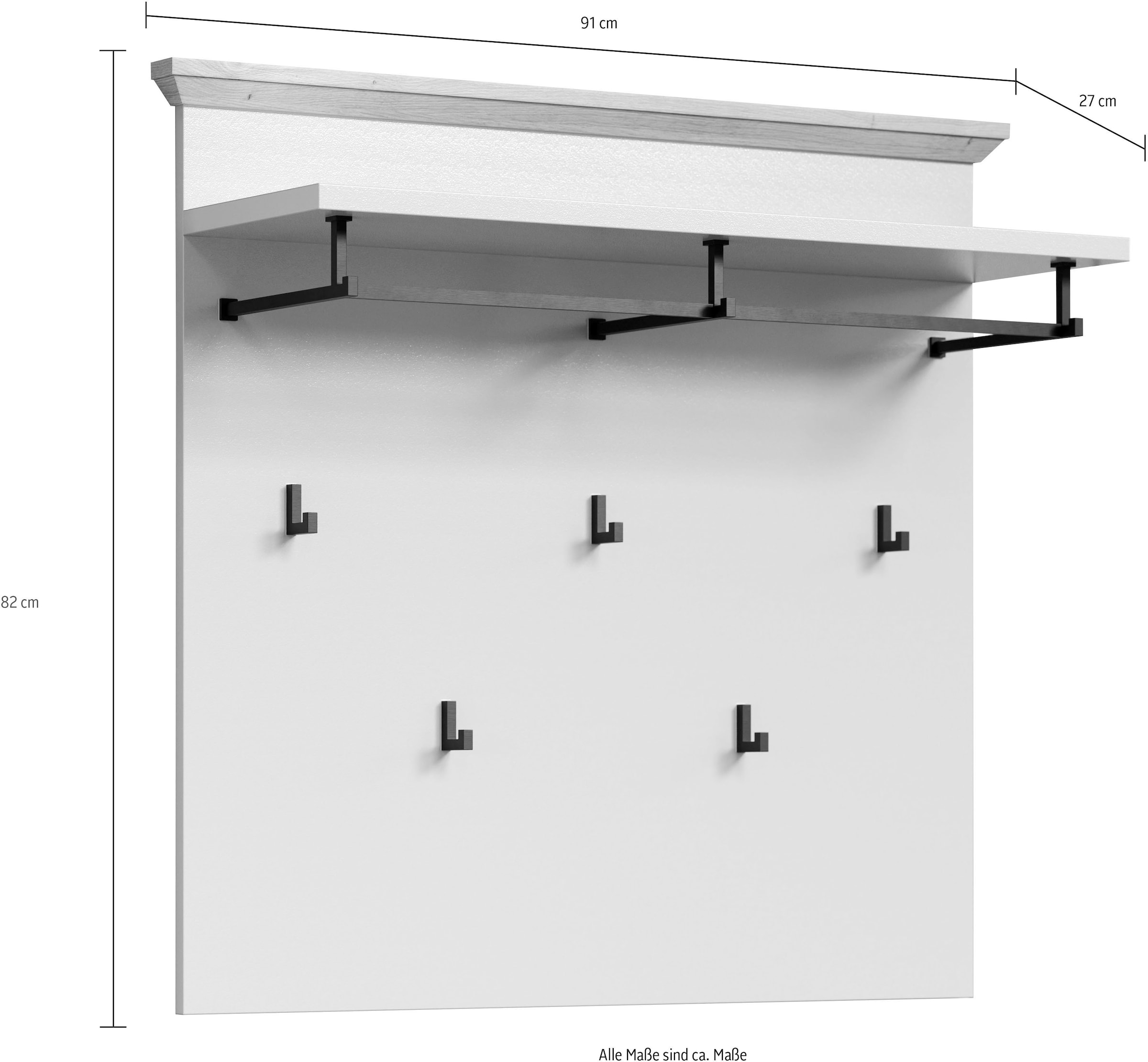 Home affaire Garderobenpaneel »Herzwill«, (1 St.), Wandpaneel, Maße B/H/T ca.: 91/49/41 cm in hellgrau und Eiche NB