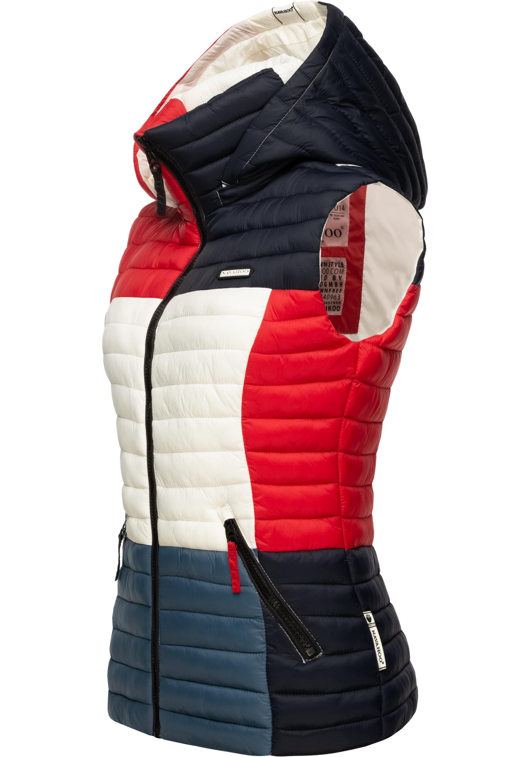 Navahoo Steppweste »Shadaa Multikulti«, Ärmellose Damen Weste im Colourblocking-Stil und Kapuze