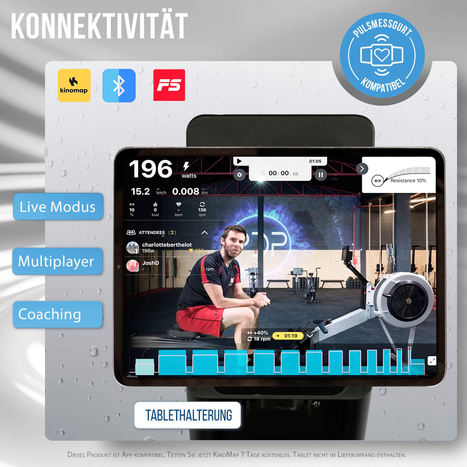 Christopeit Sport® Rudergerät »Wasserrudergerät Garda«, (Kinomap-App kompatibel), Rudermaschine