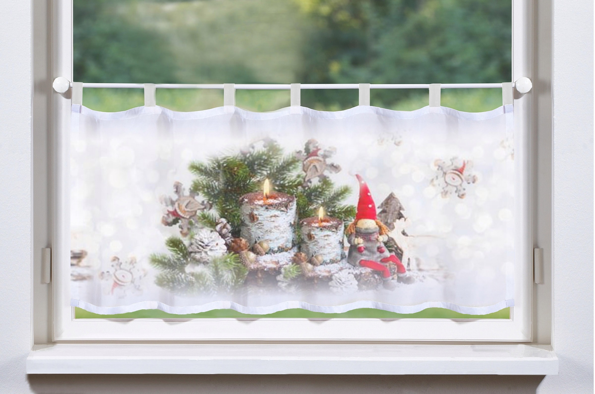 HOME WOHNIDEEN Scheibengardine "WEIHNACHTSWICHTEL" Schlaufen 1 Stk. tlg. Hx günstig online kaufen