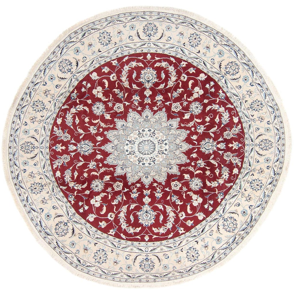 morgenland Wollteppich »Nain Medaillon Rosso 300 x 300 cm«, rund, 1 mm Höhe, Unikat mit Zertifikat