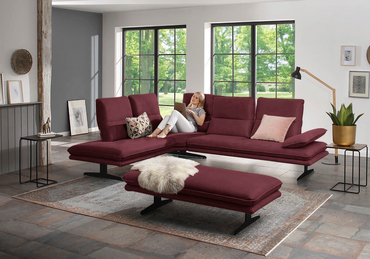 Ecksofa W.SCHILLIG "broadway, Designsofa, toller Sitzkomfort, zeitlos, elegant, L-Form", rot (burgundy z69), B:284cm H:94cm T:224cm, Longlife Xtra-Leder Z69: Das feinnarbige, gedeckte Softleder Z69 besticht durch seine außergewöhnliche Weichheit im trendi
