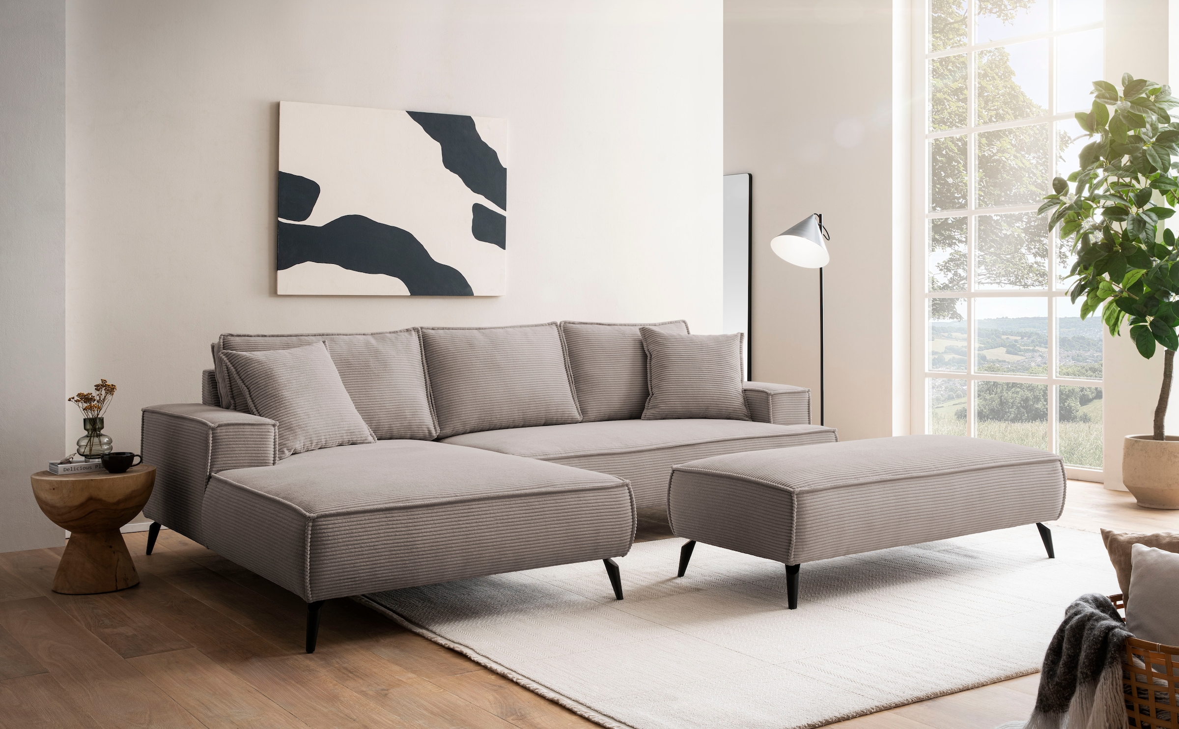 andas Sitzgruppe »TVINNU, Polsterecke mit Hocker, L-Form, Sofa in Cord«, (Set, 2 tlg.), mit aufwendiger Kedernaht, schwarze Füße