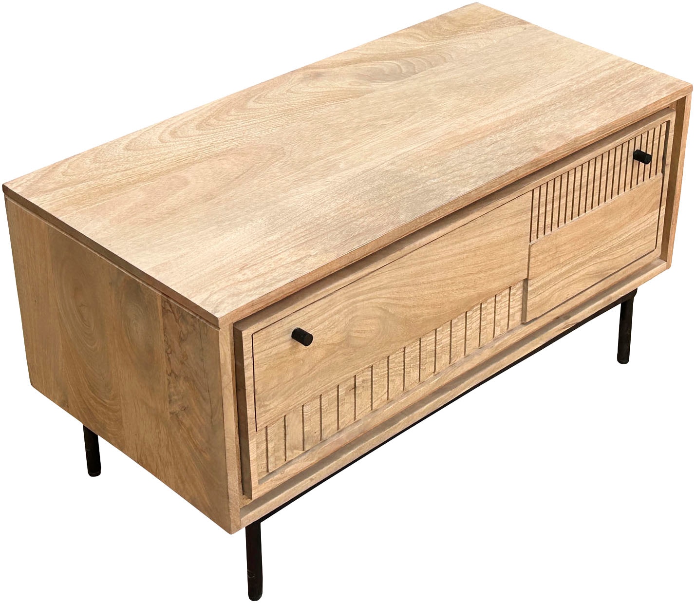 SIT Schuhschrank »Vieste aus Mangoholz mit Lamellen-Schnitzereien & Metallfüßen« 1 Stk. tlg. 2 Fächer hinter 1 Klappe mit 15 cm hohen schwarzen Metallfüßen