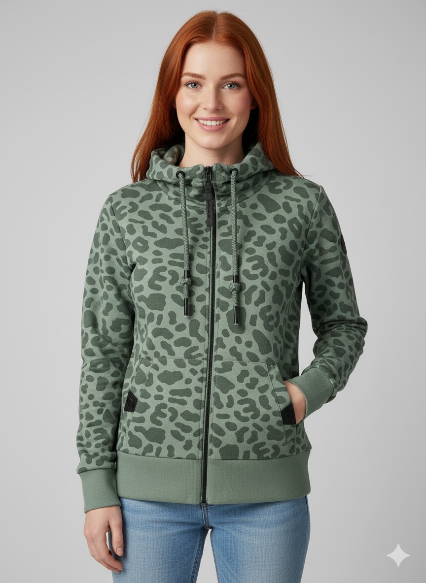 Ragwear Sweatjacke "RYLIE PRINT ZIP O" aus Baumwollmischung, normale Passform, mit Reißverschluss