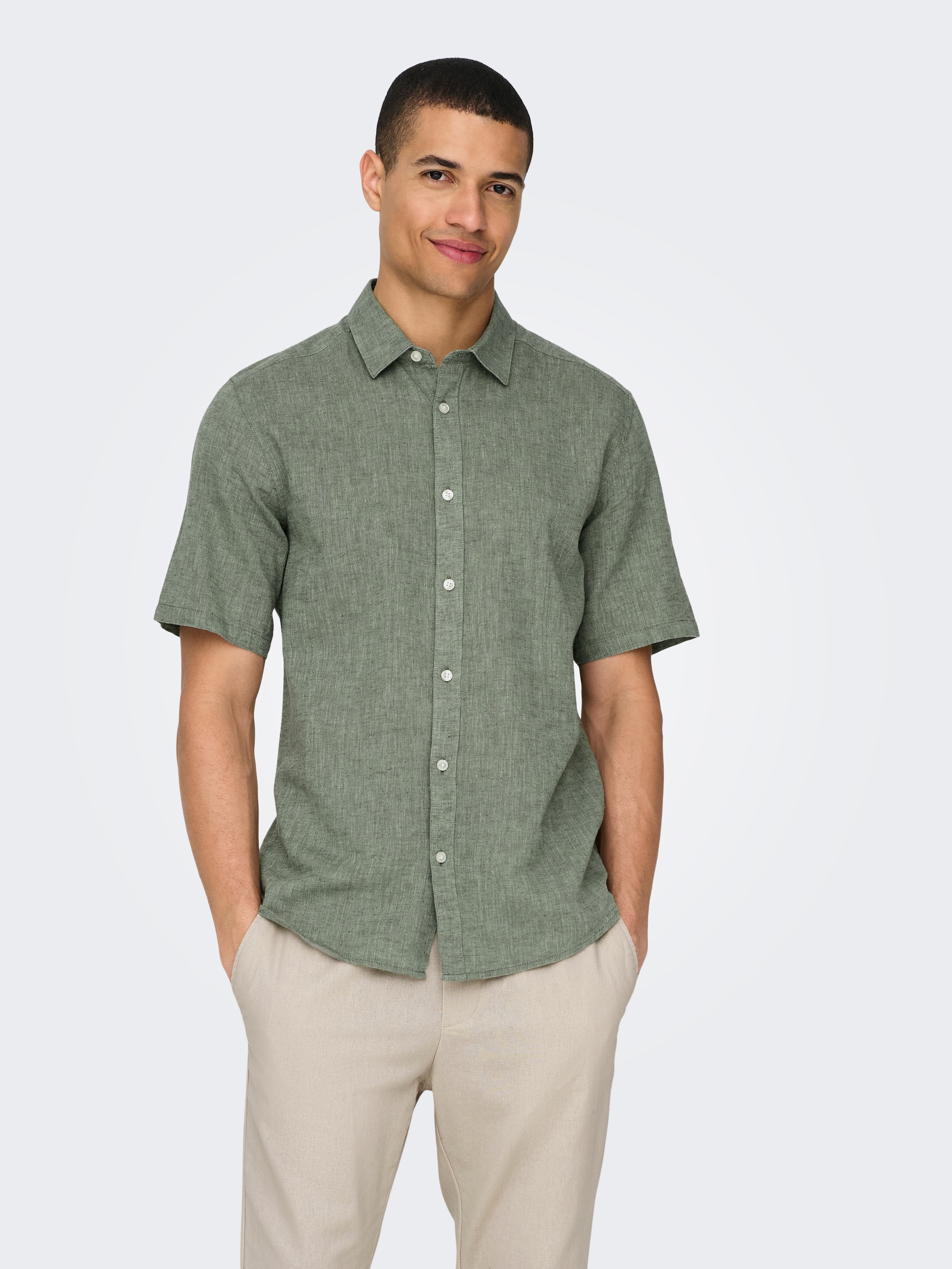 ONLY & SONS Kurzarmhemd »ONSCAIDEN SS SOLID LINEN SHIRT NOOS«