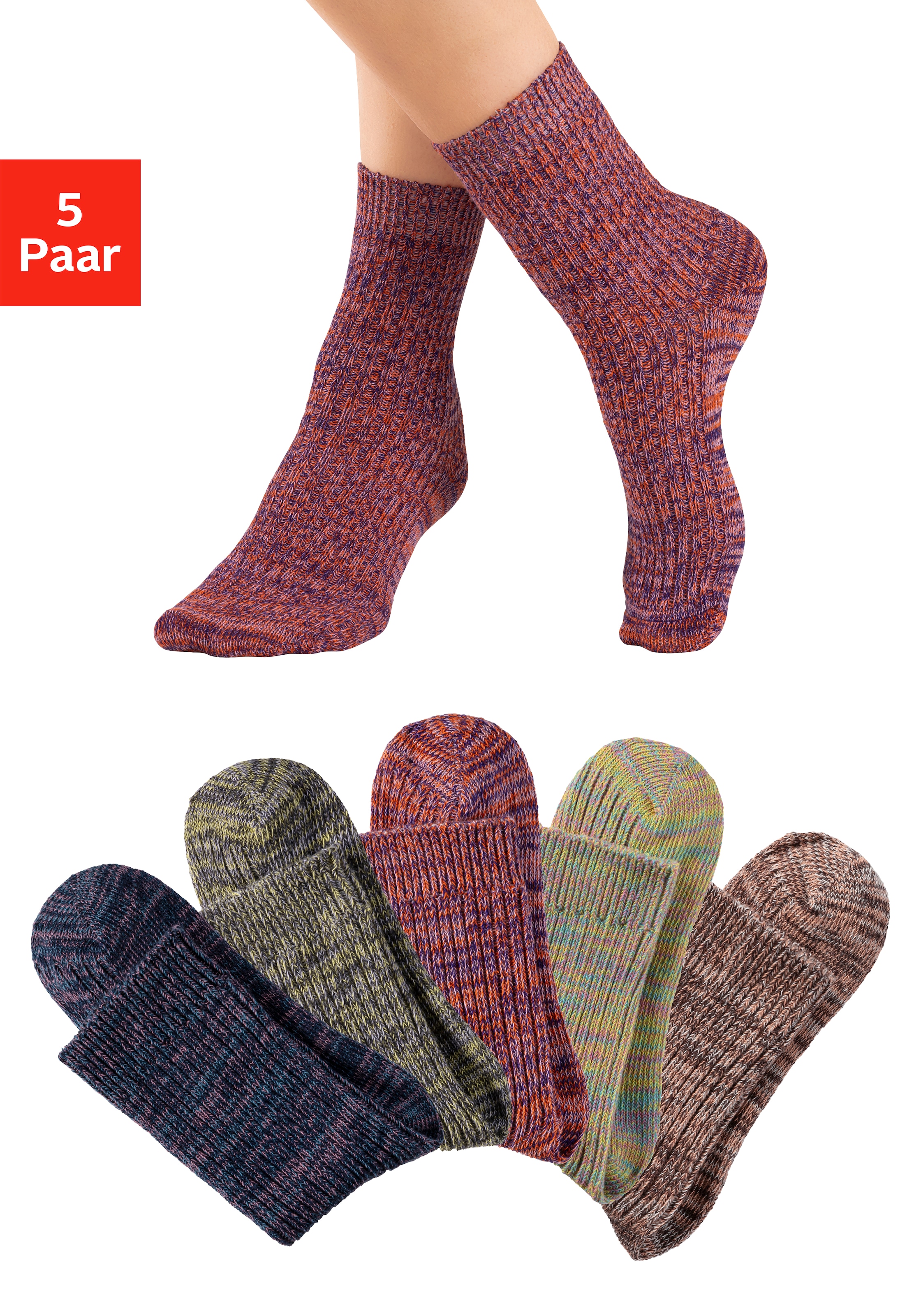 LASCANA Socken Packung, 5 Stk. tlg. gestrickt mit farbigen Garnen günstig online kaufen