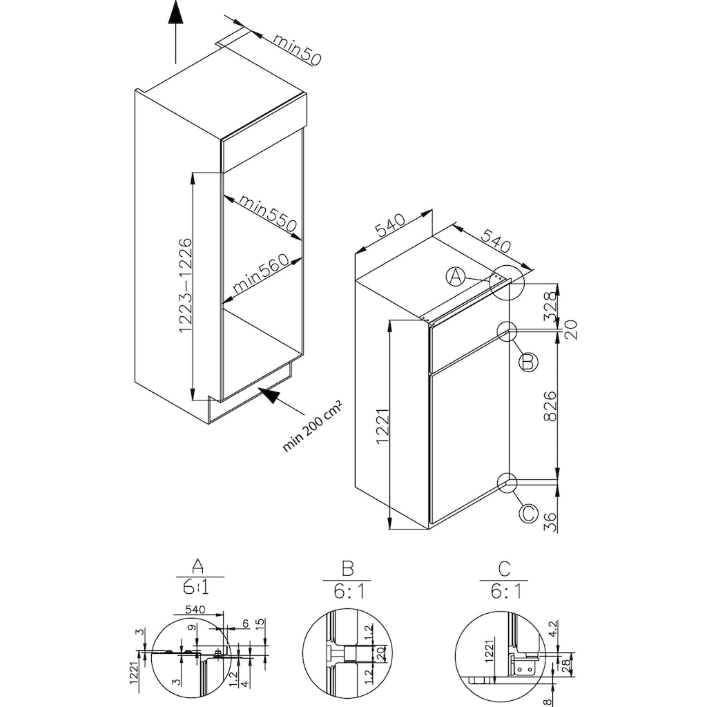 Amica Einbaukühlgefrierkombination »EDTS 372 900«, EDTS 372 900, 122,1 cm hoch, 54 cm breit