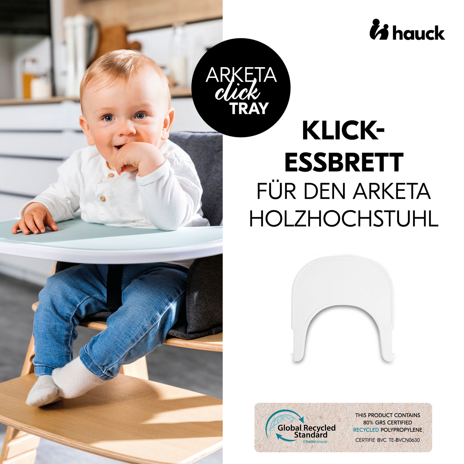 Hauck Hochstuhltablett »Arketa Click Tray, White«, aus recyceltem Material