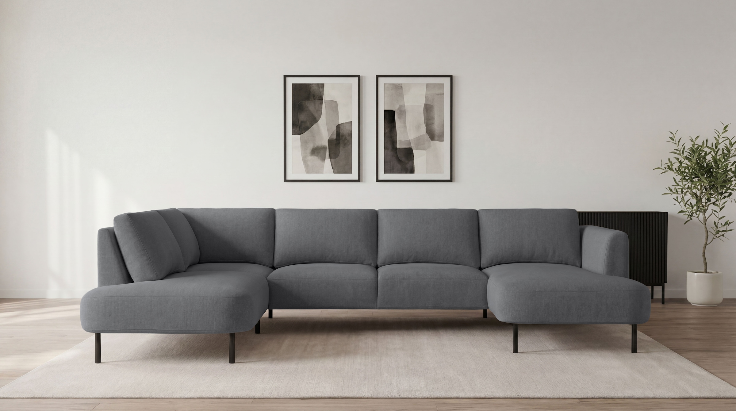 OTTO home Wohnlandschaft "Cesola" in weichem Chenille-Stoff, Breite 327 cm, mit schwarzen Metallfüßen