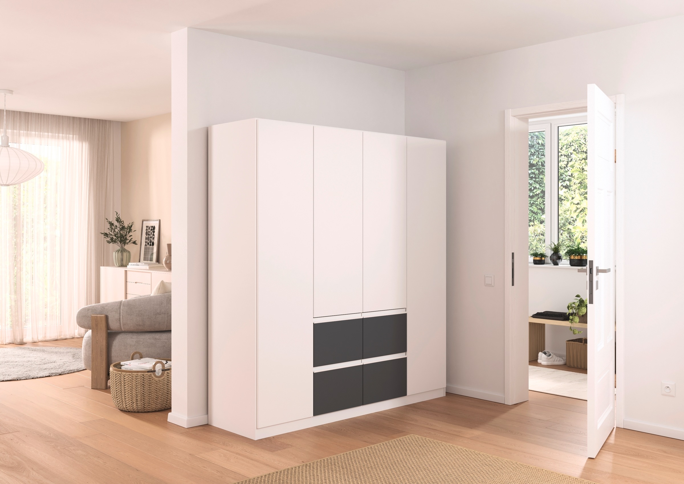 rauch Drehtürenschrank »Kleiderschrank Schrank Garderobe Wäscheschrank BRISTOL in 2 Breiten«, grifflose Front mit Push-to-Open Funktion in 2 Breiten MADE IN GERMANY