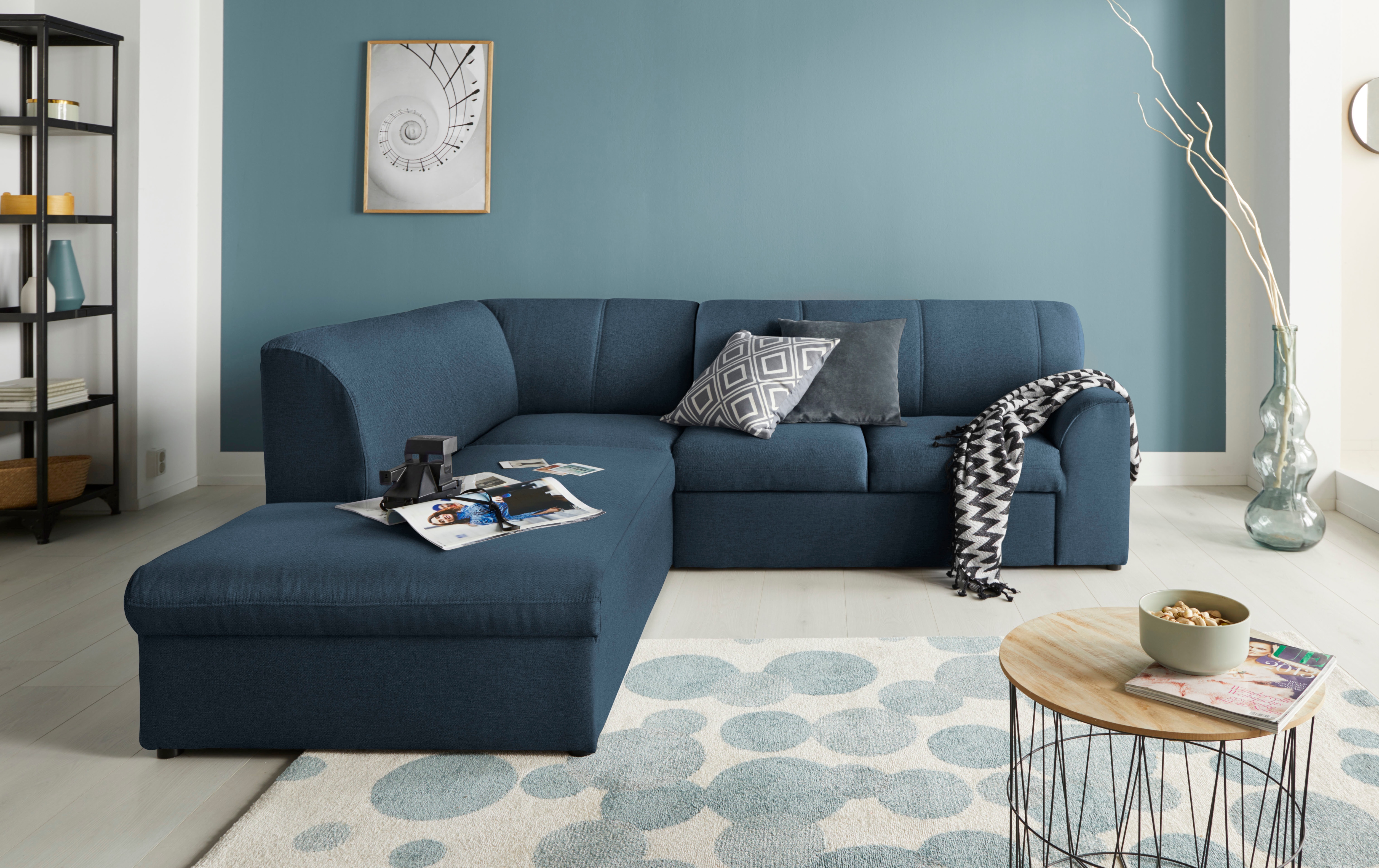 DOMO collection "Topper zeitlos elegant, kompakte StellmaßeL-Form" mit Ottomane, wahlweise mit Schlaffunktion