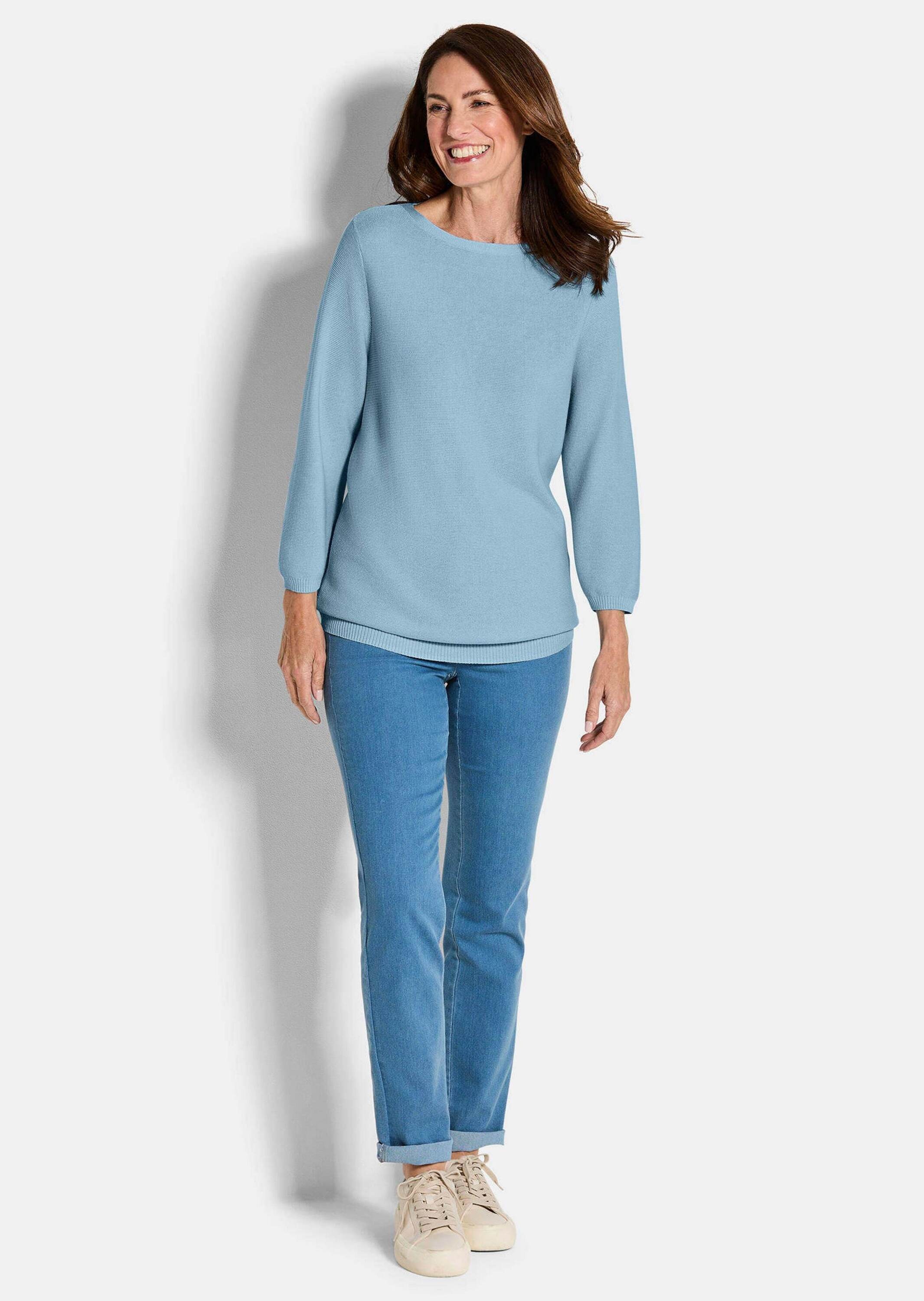 GOLDNER Rundhalspullover »Kurzgröße Eleganter Baumwollpullover, Halbarm«