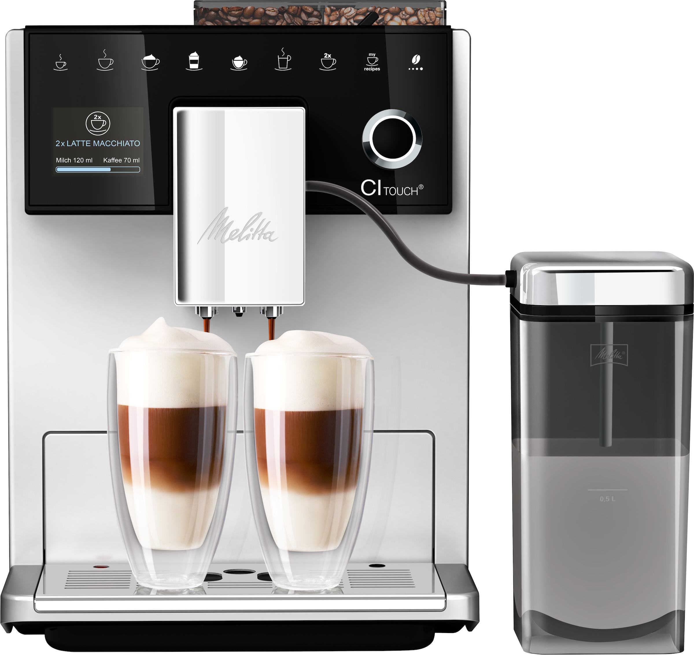 Melitta Kaffeevollautomat »CI Touch® F630-111«, silber, 10 Kaffeerezepte, 2-Kammern-Bohnenbehäl., One Touch Bedienung