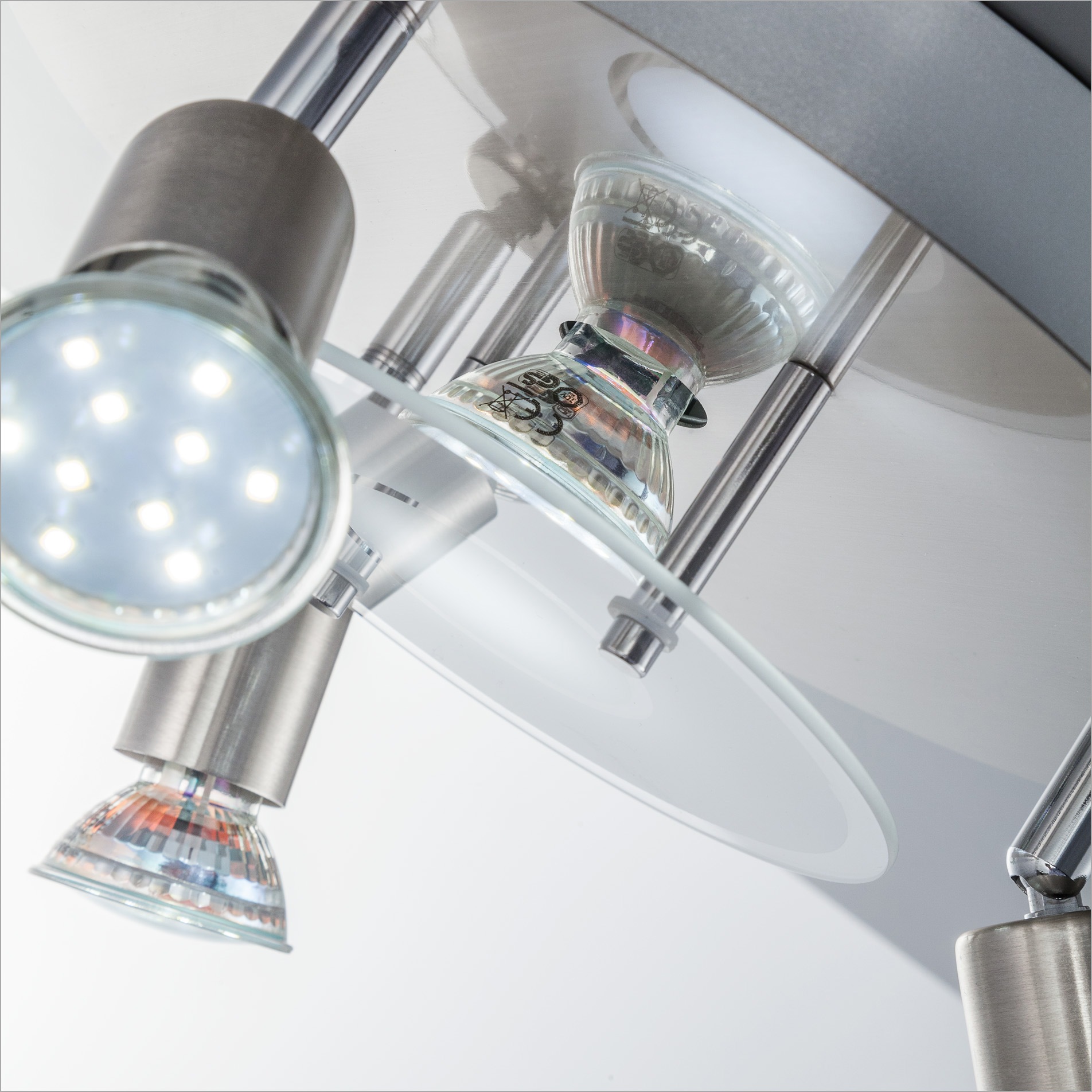 B.K.Licht LED Deckenstrahler, 4 flammig, Leuchtmittel GU10 | Leuchtmittel wechselbar, LED Deckenleuchte, rund, Metall, Glas, Strahler, GU10, inkl. 3W 250lm