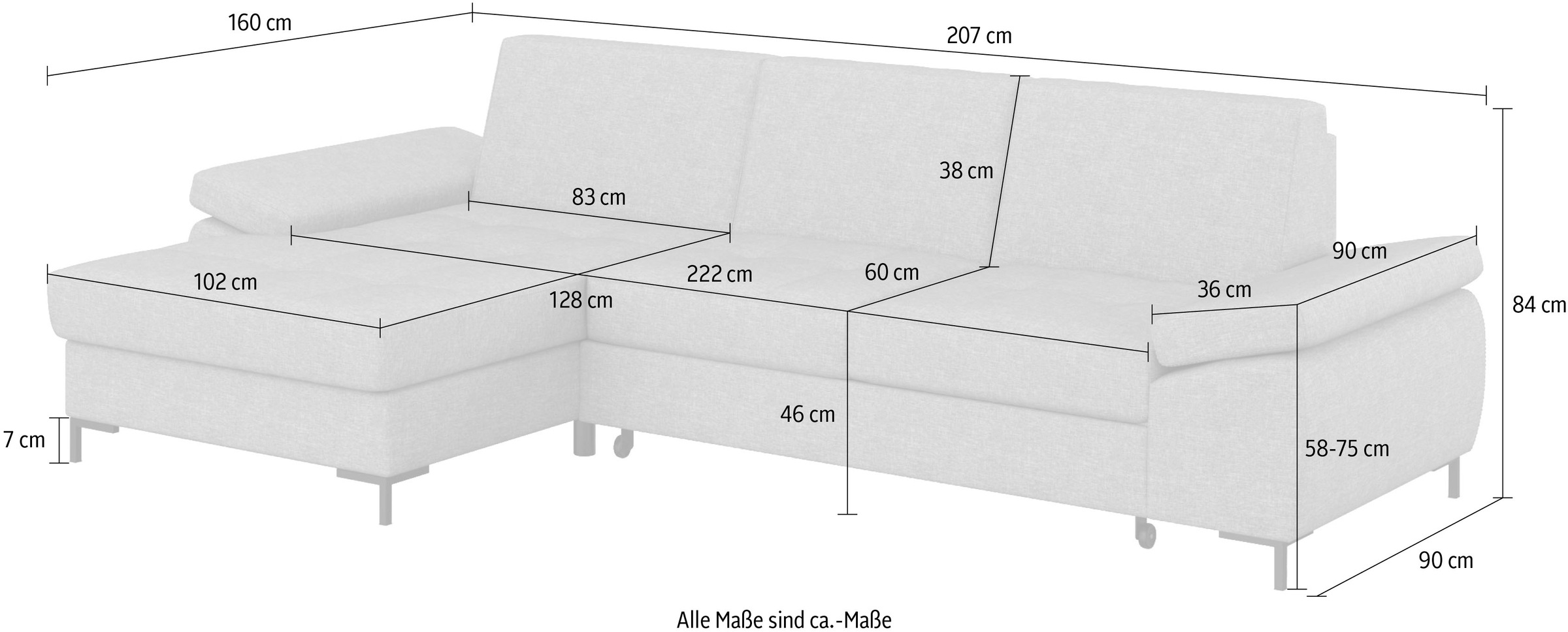 DOMO collection Ecksofa »Capelo L-Form«, mit Armteilverstellung, wahlweise mit Bettfunktion, Federkern