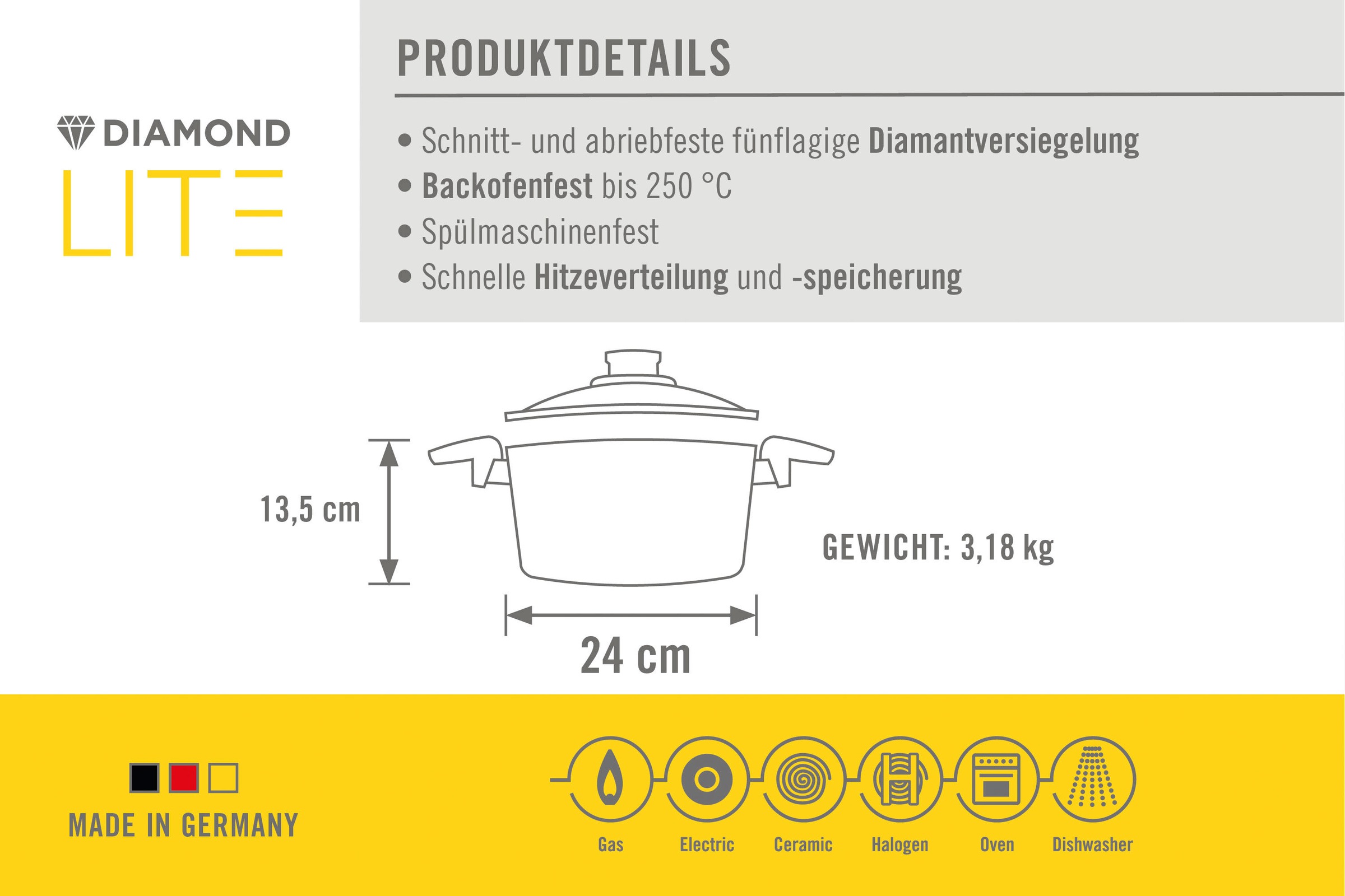 WOLL MADE IN GERMANY Kochtopf »DiamondLite«, Aluminiumguss, (1 tlg.), ohne Induktion, Made in Germany