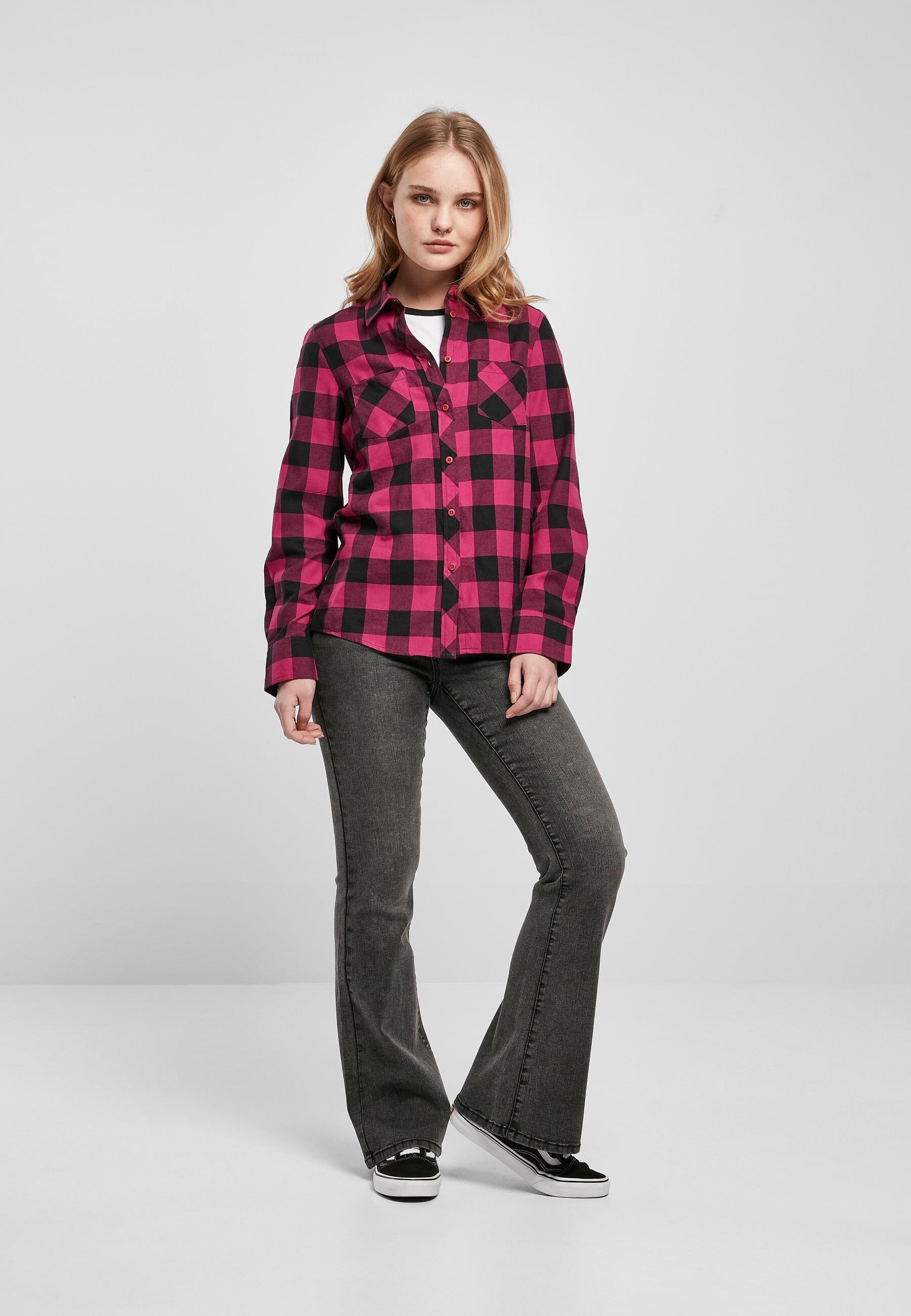 URBAN CLASSICS Langarmhemd »Urban Classics Damen Ladies Turnup Checked Flanell Shirt«, (1 tlg.)