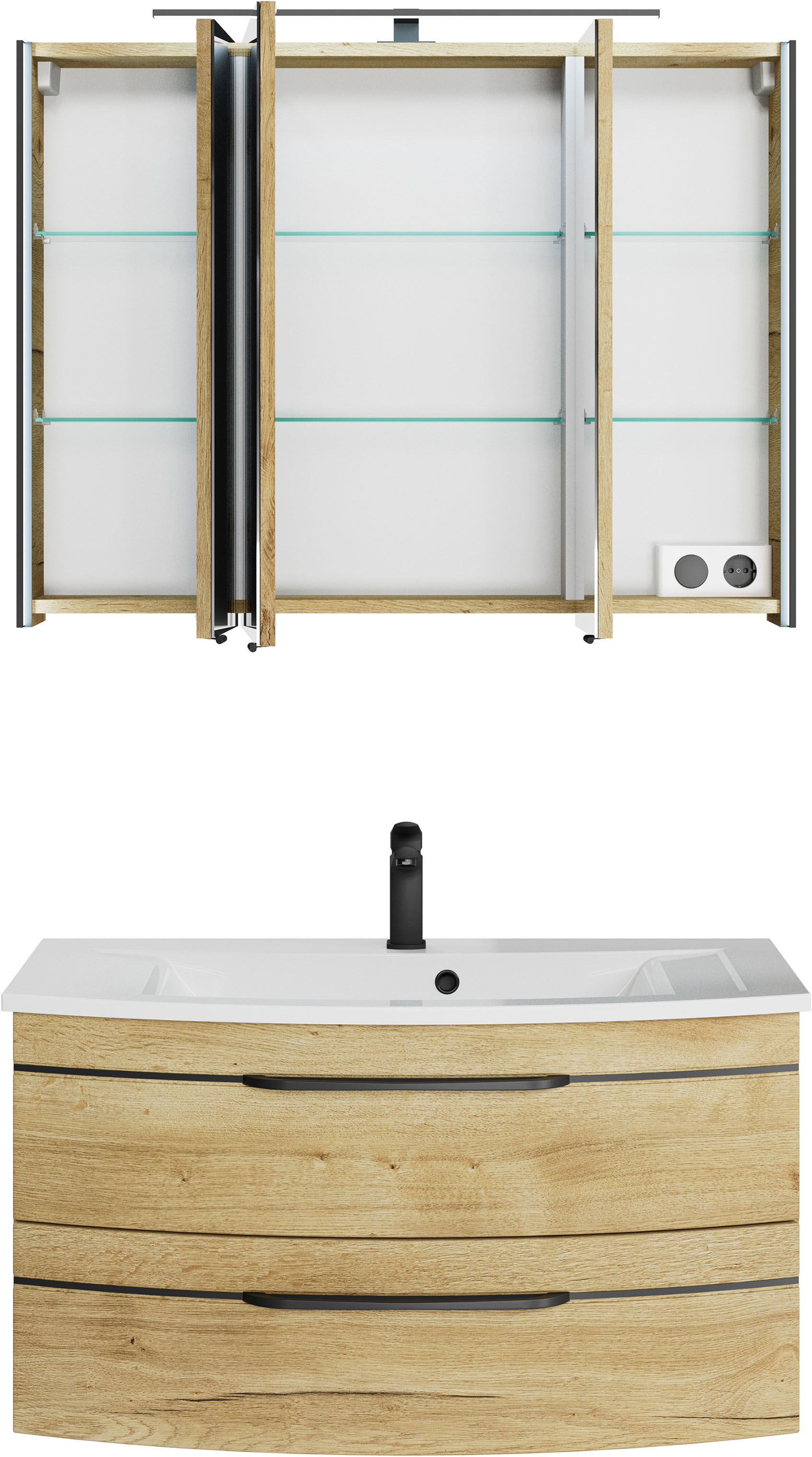 Thumbnail - Saphir Badmöbel-Set "Serie 7045 2-teilig Mineralmarmor-Waschtisch mit LED-Spiegelschrank" Set, 2 Stk. tlg.