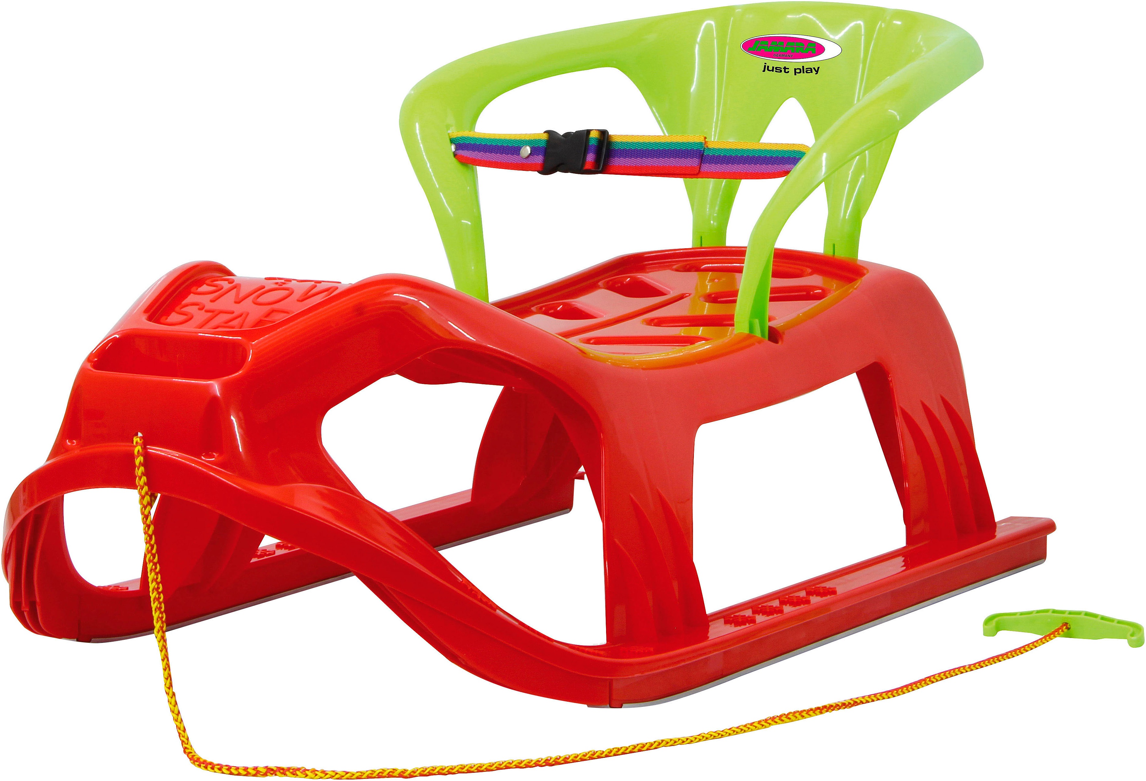 JAMARA Kinder Schlitten "Snow Play Schlitten Snow-Star 90 cm, mit Rückenlehne"rot, Kunststoff, B:46cm H:29cm L:90cm, Schlitten, Made in Europe