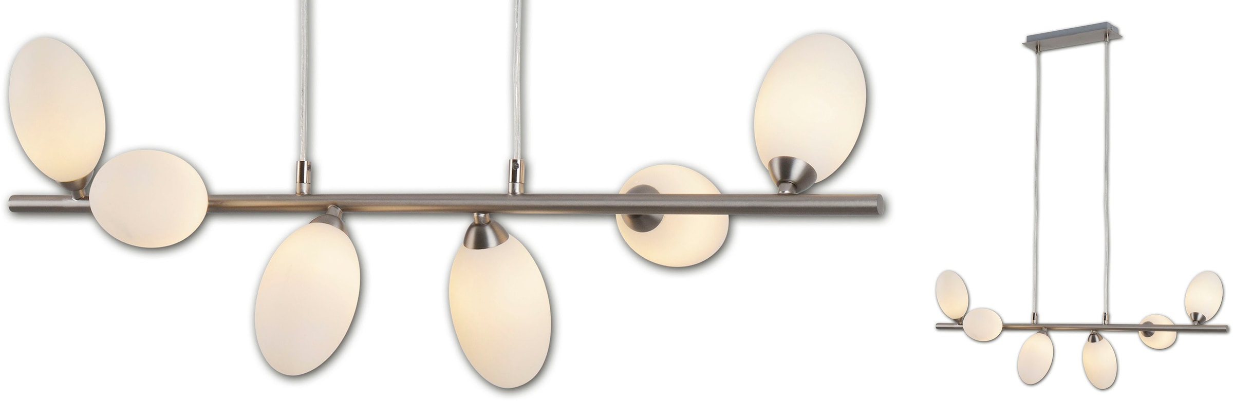 NÄVE LED Pendelleuchte "Eleganza", schwarz (stahl blank), 6, H: 127cm, 1 Stk., Leuchten, 6 flg., Spots mit opalem Glas, L: 25cm, incl. 6x G9 LED/6x4W warmweiß, LED Pendelleuchte