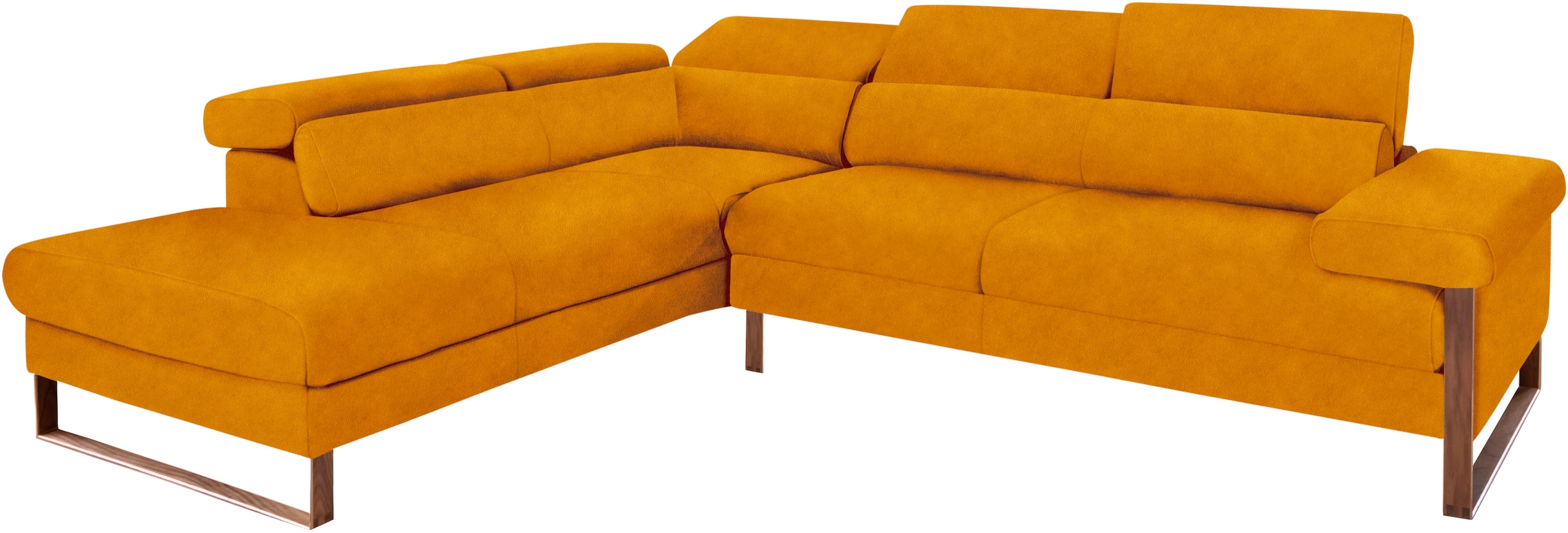 W.SCHILLIG Ecksofa »finn, Designsofa mit tollem Sitzkomfort, bequem, L-Form«, German Design Award 2016, Fußgestell Nussbaum natur, Breite 281 cm
