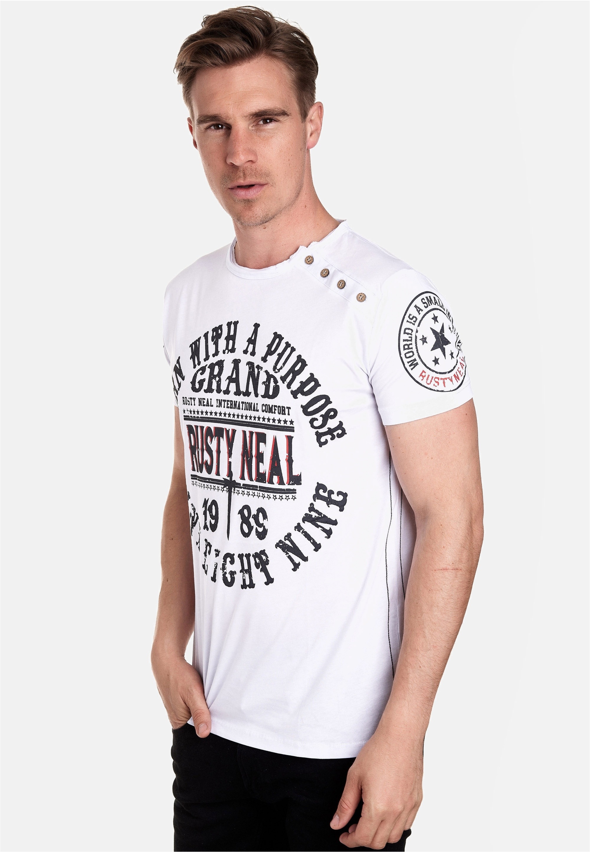 Rusty Neal T-Shirt mit seitlicher Knopfleiste