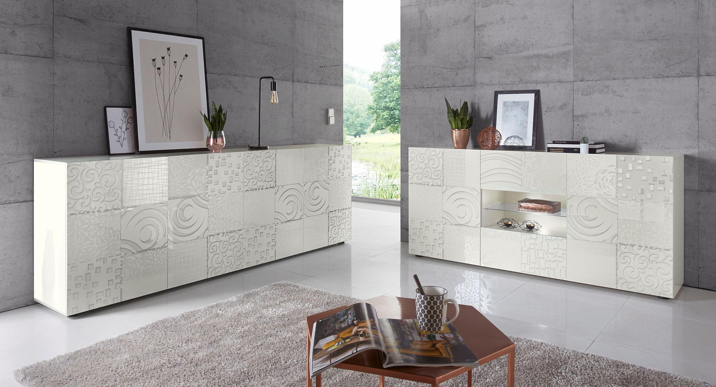 INOSIGN Sideboard »Miro«, Breite 241 cm mit dekorativem Siebdruck