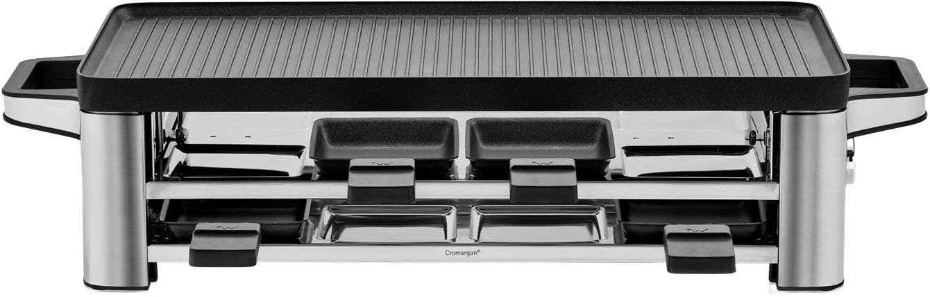WMF Raclette »LONO, inkl. Parkebene für unbenutze Pfännchen«, 8 St. Raclettepfännchen, 1500 W, Spülmaschinengeeignete Pfannen und Spatel, antihaftbeschichtete Platte