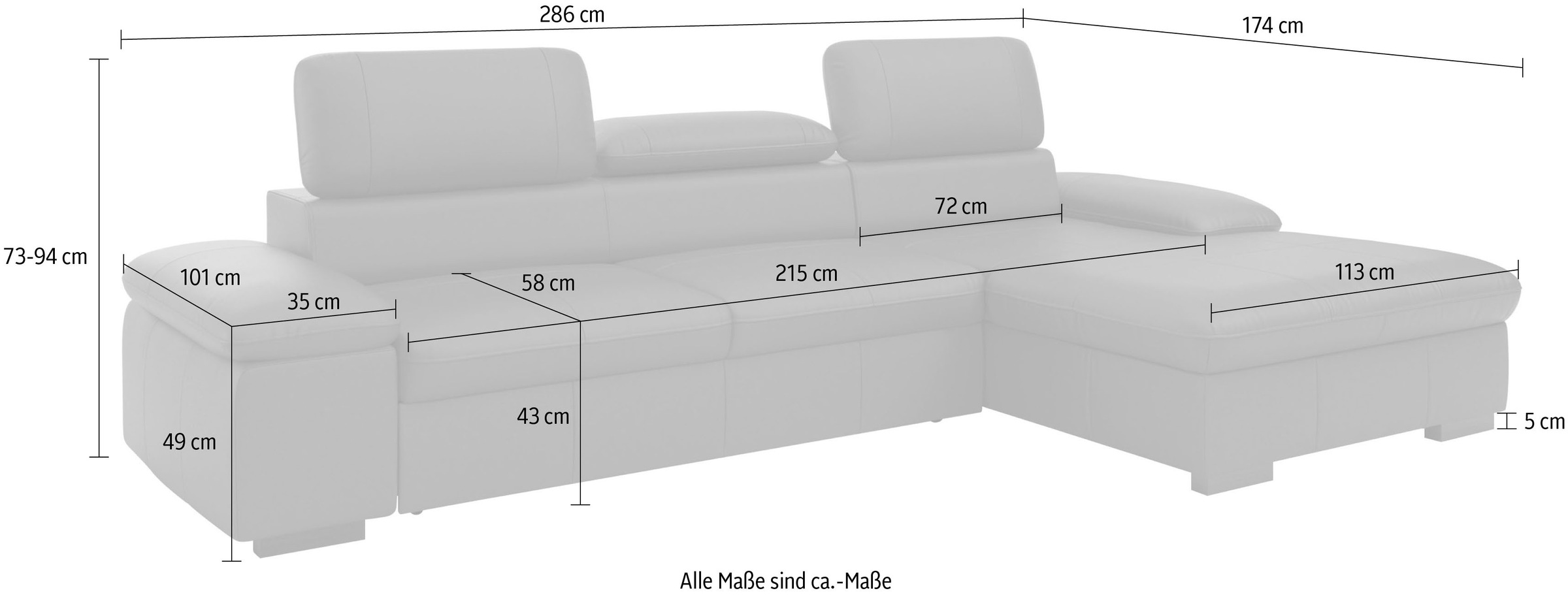 Home affaire Ecksofa »Alberto L-Form«, mit Kopfteilverstellung, wahlweise mit Bettfunktion