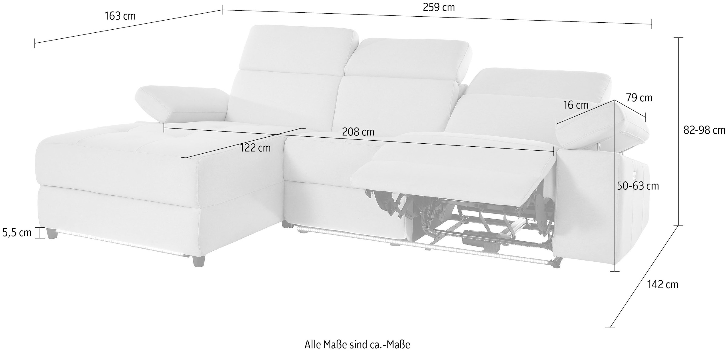 Places of Style Ecksofa »Kilado, L-Form,«, mit Relaxfunktion, verstellbarer Armlehne, Kopfteilverstellung